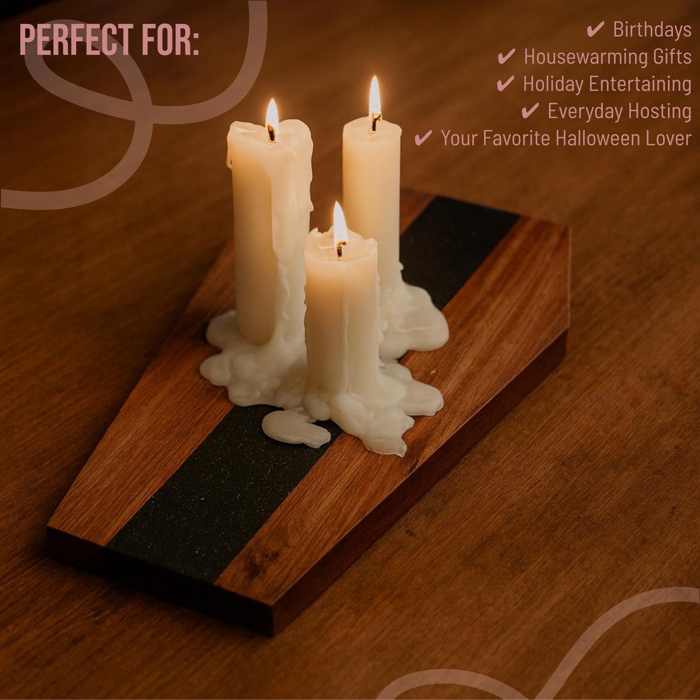 Halloween Coffin Shaped Charcuterie Board, Gothic Serving Tray Wood & Black Marble, Halloween Gifts for Women