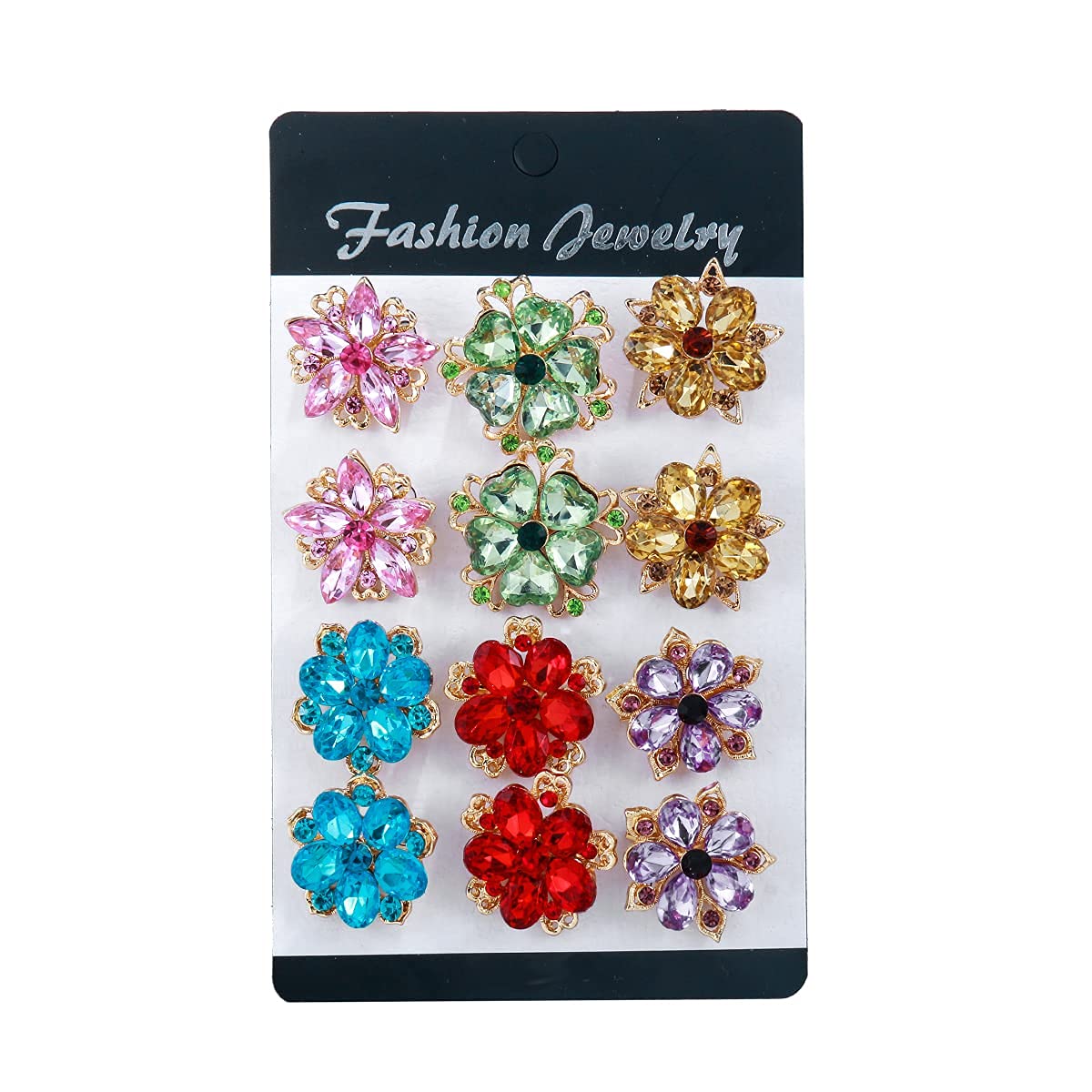 MEEDOZ Women's Lot 12pcs Crystal Rhinestone Marquise Teardrop Flower Brooch Pin Set For DIY Bridal Wedding Bouquet Kit (Multicolor)