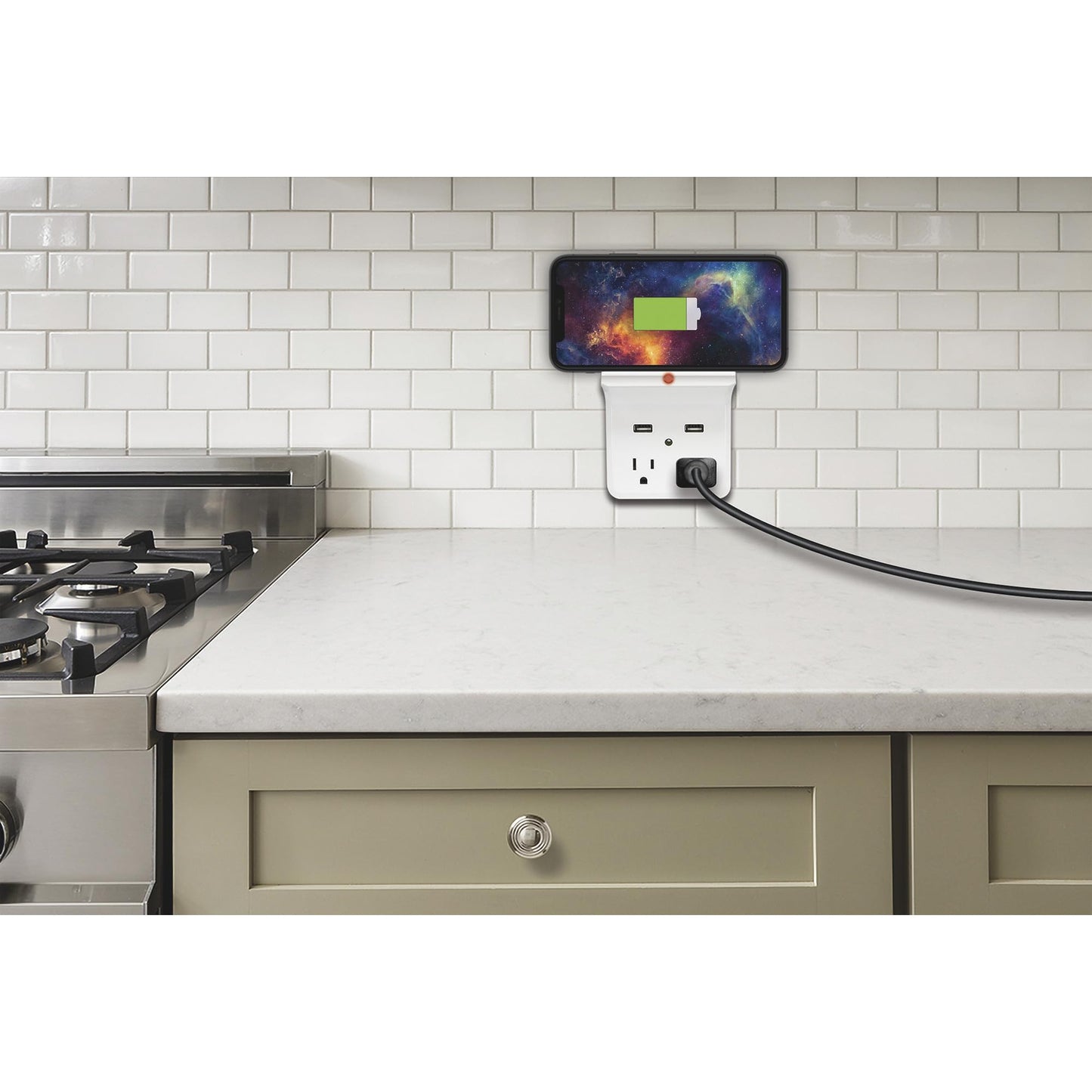 GEHR Electical Products Prime PBUWC01 Wireless-Charging-Dock Wall Tap with 2 Outlets and Dual USB Charger