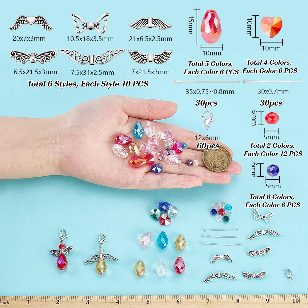 PH PandaHall 300pcs Angel Wing Charm Making Kit, Metal Angel Wing Pendants Making Accessory DIY Charm Set for Earrings Necklaces Bracelets Keychains DIY Crafts Jewelry Making