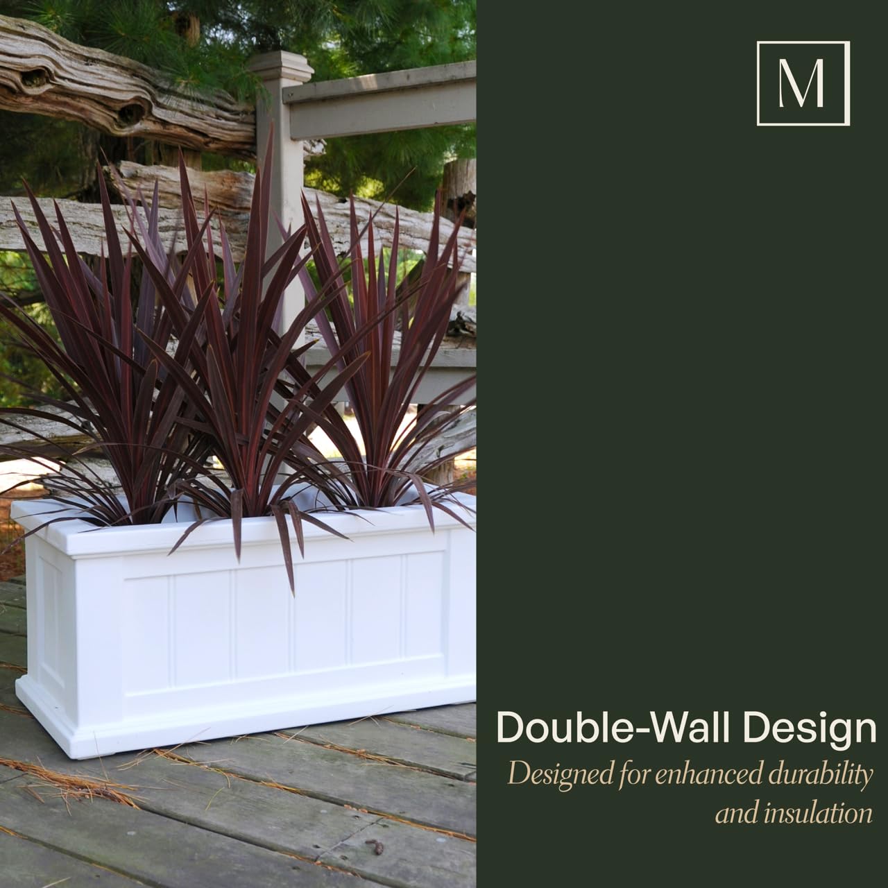 Mayne Cape Cod Rectangle Planter - White - 24in L x 11in W x 11in D - Polyethylene - Built-in Water Reservoir (4839-W)