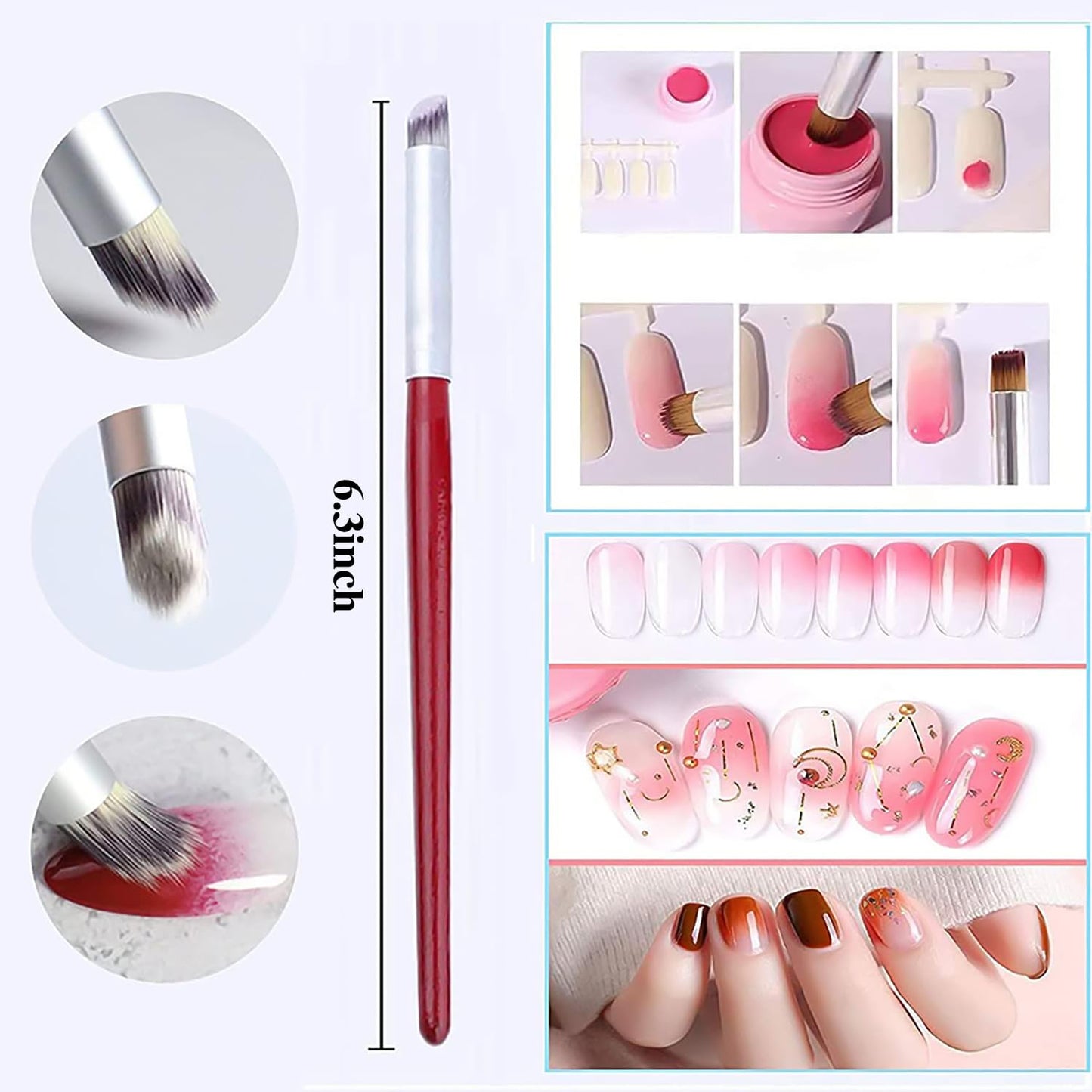 YECIRALA 6Pcs Ombre Nail Brushes Set Silicone Nail Art Brushes for UV Gel Polish Lip Eyeshadow Makeup, Multi-use Manicure Design Tool Reusable Nail silicone Brushes Nail Ombre Brush For Women