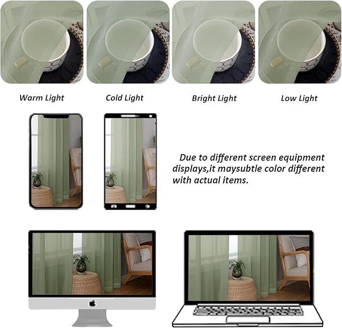 Chyhomenyc Sage Green Sheer Curtains 96 Inches Long 2 Panels, Light Filtering Green Curtains for Living Room, Soft Gentle Voile Rod Pocket Bedroom Window Drapes, 59Wx96L Inch, 2PCS