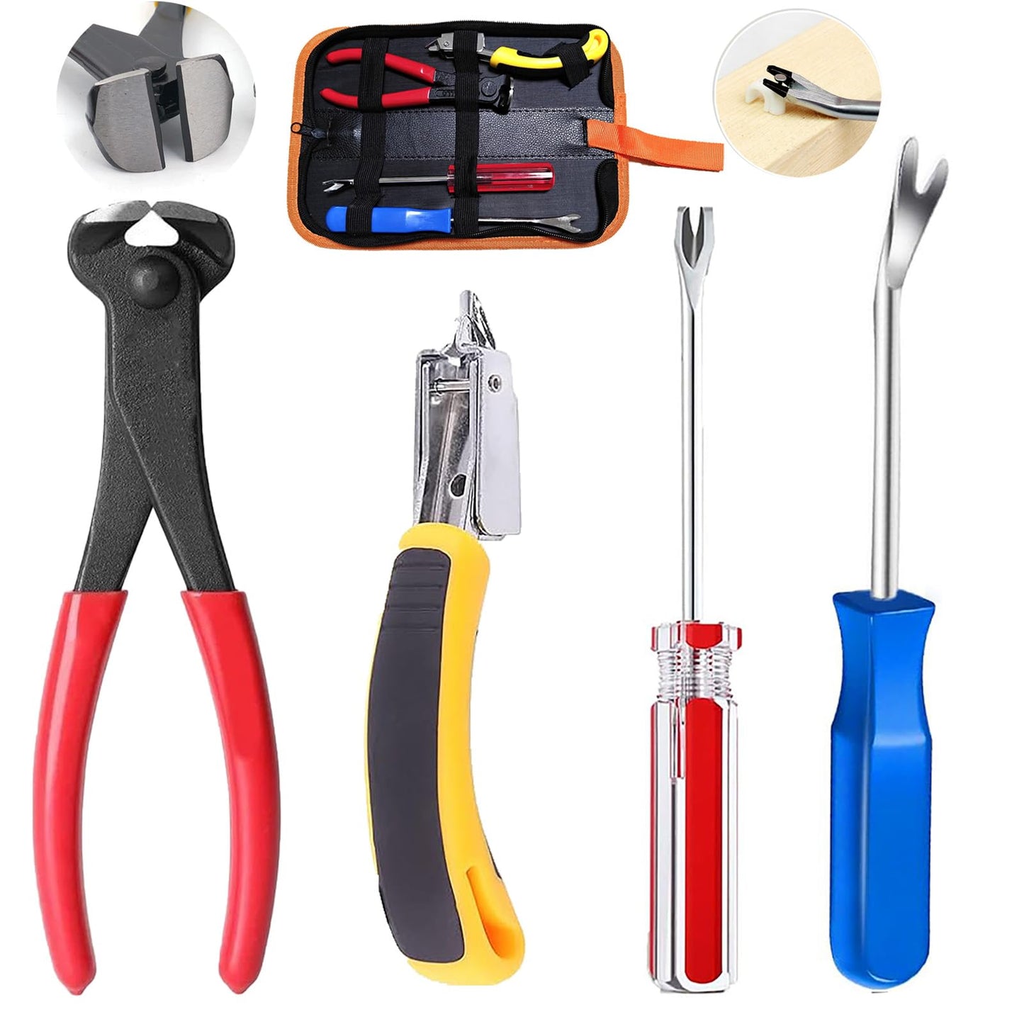 Tayfeim 4Pcs Upholstery Staple Remover Nail Puller Nail Remover Tool Set with End Cutting Pliers Tack Puller Staple Puller Tool for Carpet Furniture Wooden Photo Frame Floor,Zipper Package