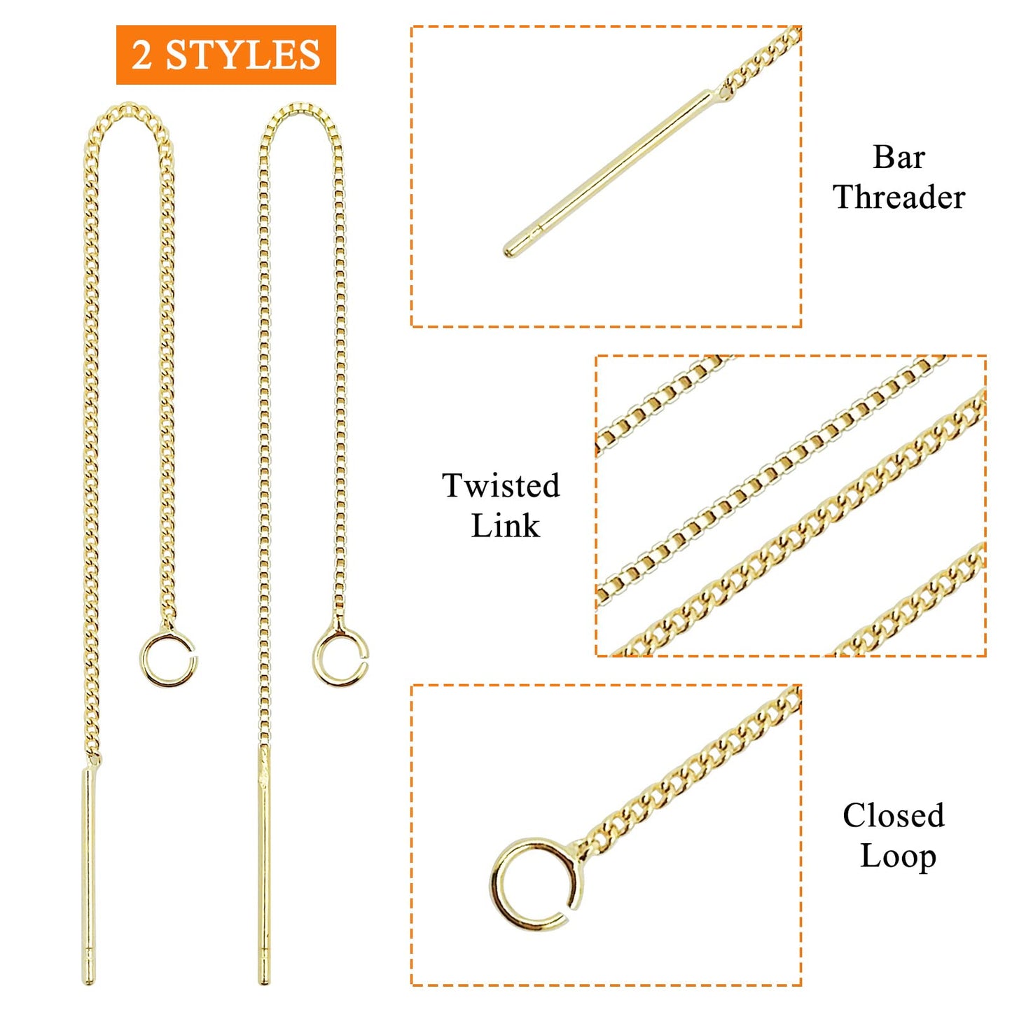 24pcs 8.5cm Ear Threads Long String Ear Threads Hypoallergenic Ears Thread Earring with Loop Drop Earrings Tassel Chain Earrings for Earring Making DIY Jewelry Craft(2 Styles,2 Colors)