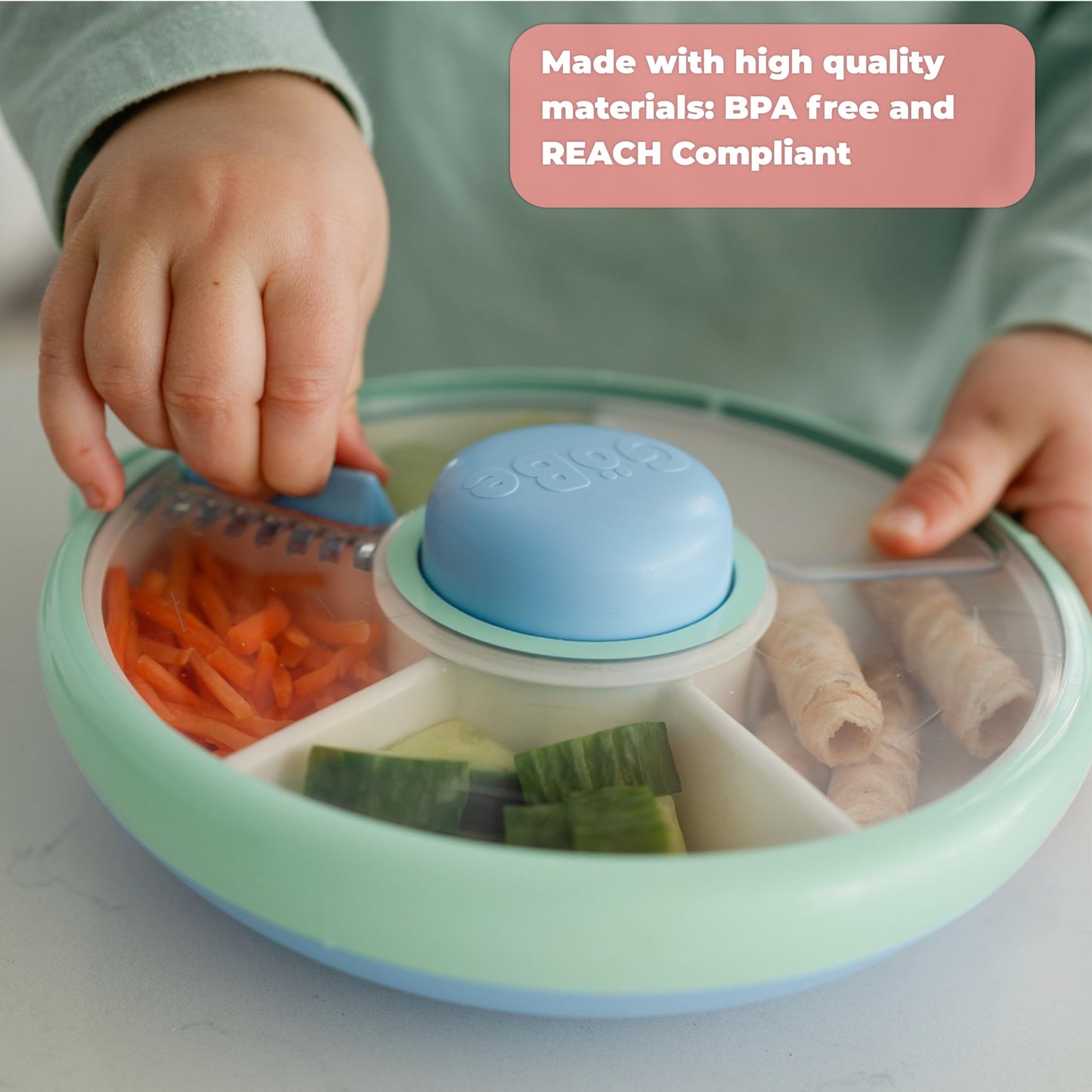 GoBe Kids Small Snack Spinner Slide - Reusable Snack Container with 4 Compartment Dispenser and Lid | BPA/PVC Free | Dishwasher Safe | No Spill - Travel Accessories (Twinberry)