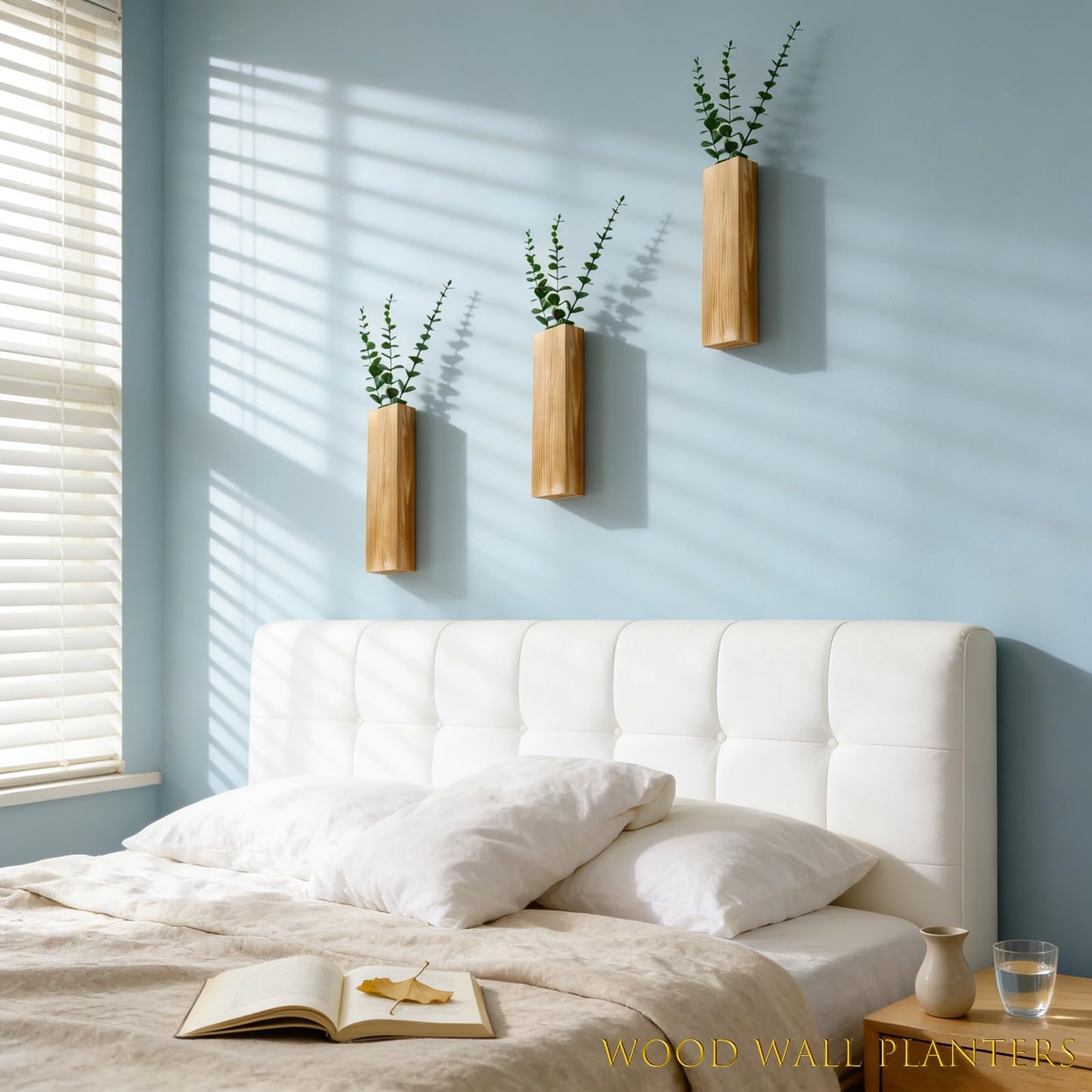 Yumetonia Wood Wall Vase Planters with Artificial Plants,Boho Wall Decor for Bathroom Living Room Bedroom Kitchen,Modern Farmhouse Art Decor Hanging Planters for Dried Flowers Home Office 3pcs Brown