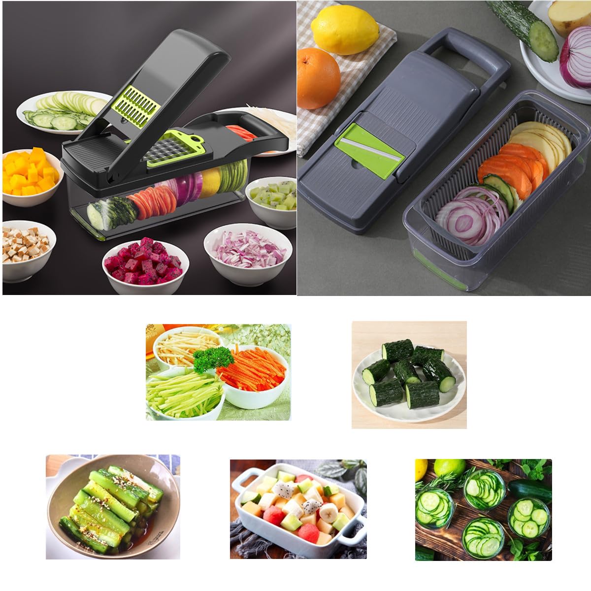 Vegetable Chopper with Container, Multifunctional 14-in-1 Food Veggie Chopper Cutter Slicer for Salad Onion Potato Carrot Garlic, Essential Kitchen Gadgets (Gray)