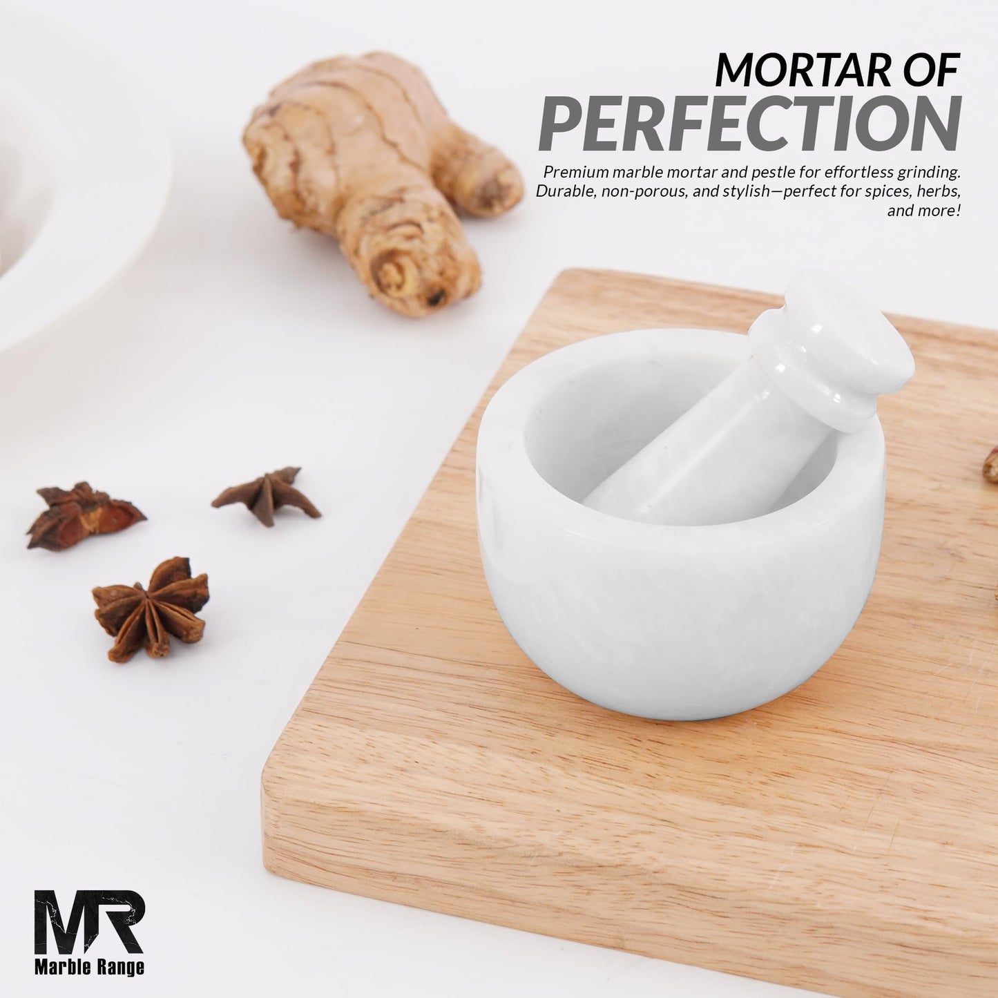 Marble Mortar and Pestle Set White 3" Inches Handmade Garlic Crusher & Grinder Bowl, Mini Mortar and Pestle for Kitchen - Herb Grinder Spice Grinder