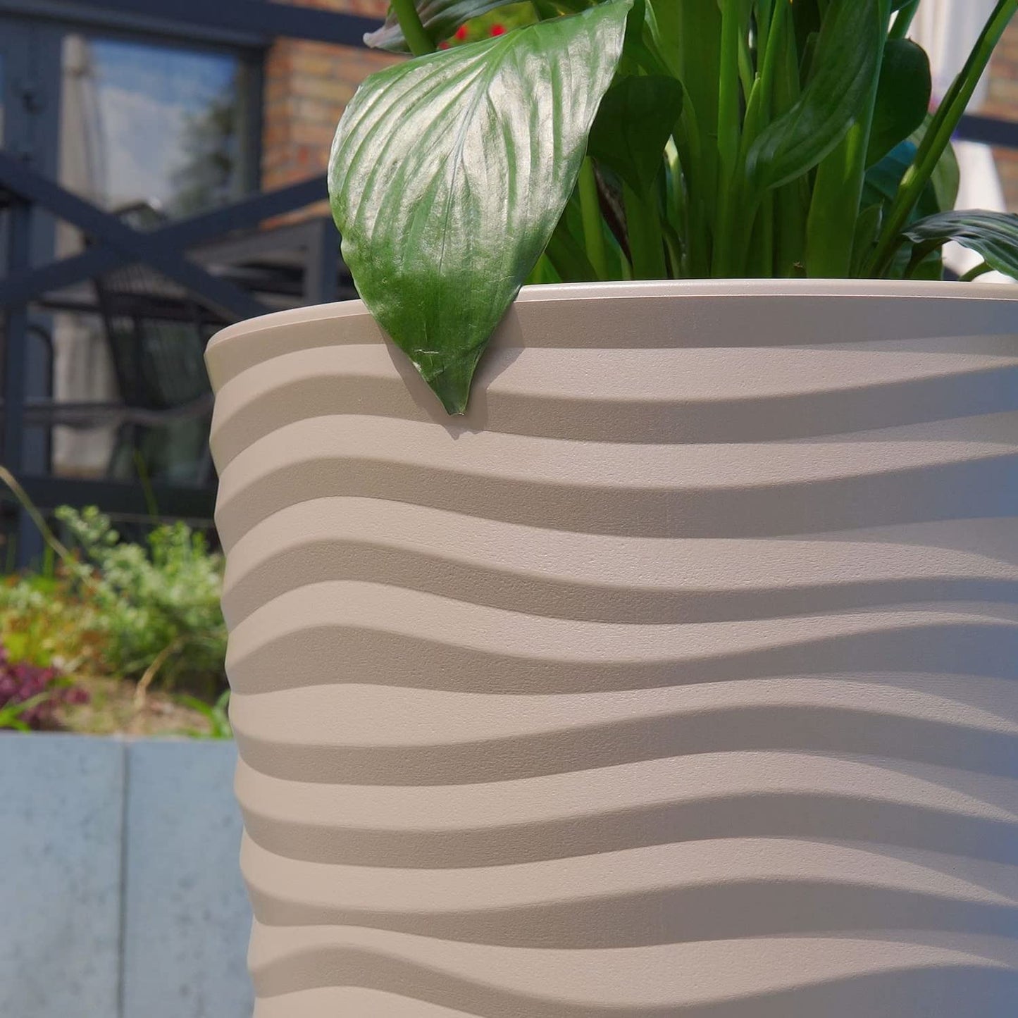 United Frames and Products “Michigan Dunes” Tall Modern Round Flower Pot with Insert Set of Two (31 Inch, Brown)