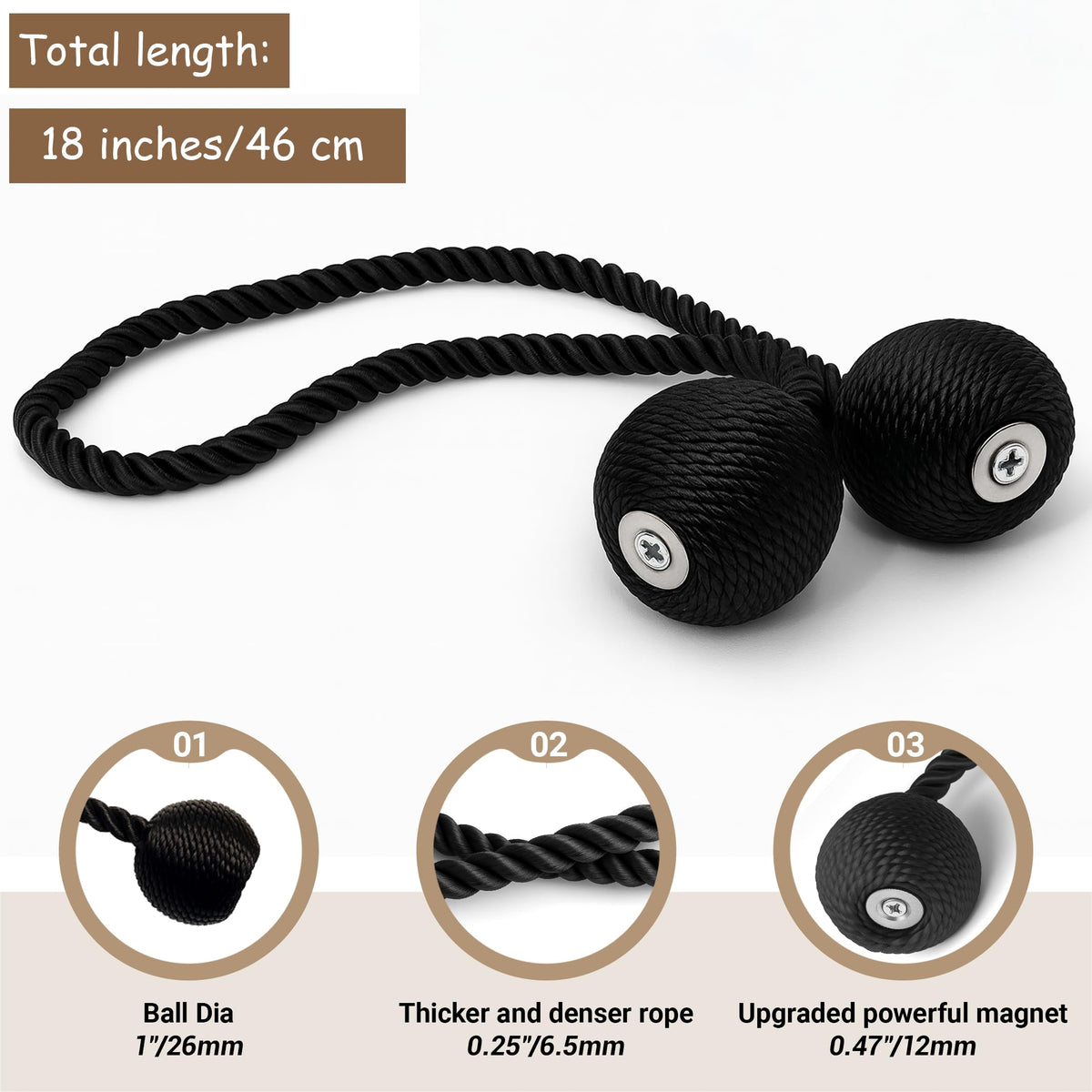 Magnetic Curtain Tiebacks Black 2pcs (2 Count)
