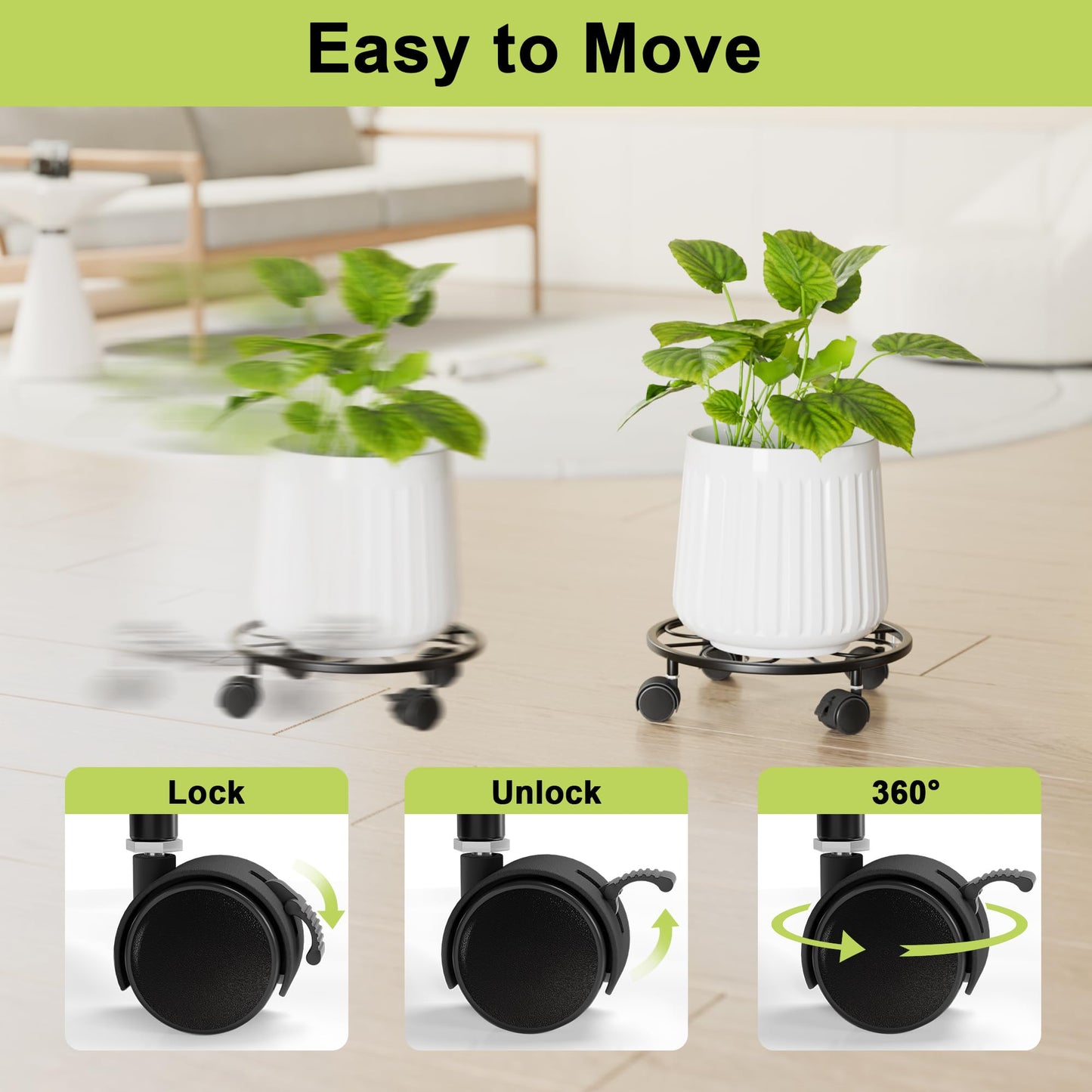 Chinpakden 1 Pack Rolling Plant Stands with Wheels - 10.24" Plant Caddy, 360 °Rotatable and Lockable Plant Rollers, 80LB Weight Capacity, Plant Dolly for Moving Plant Wine Barrels Heavy Objects.