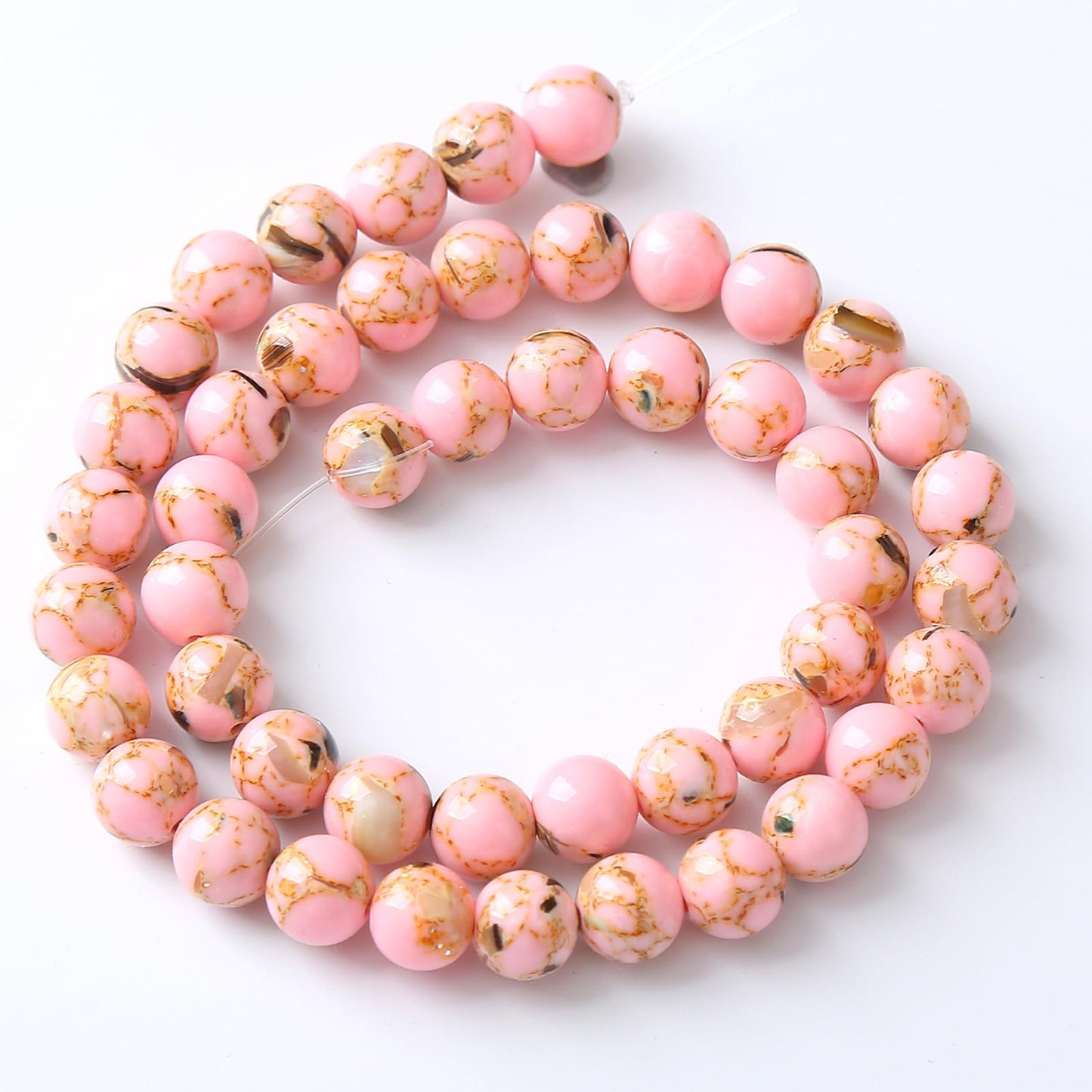 8MM 46PCS Pink Shell Turquoise Spacer Loose Beads for Jewelry Making DIY Bracelet Necklace