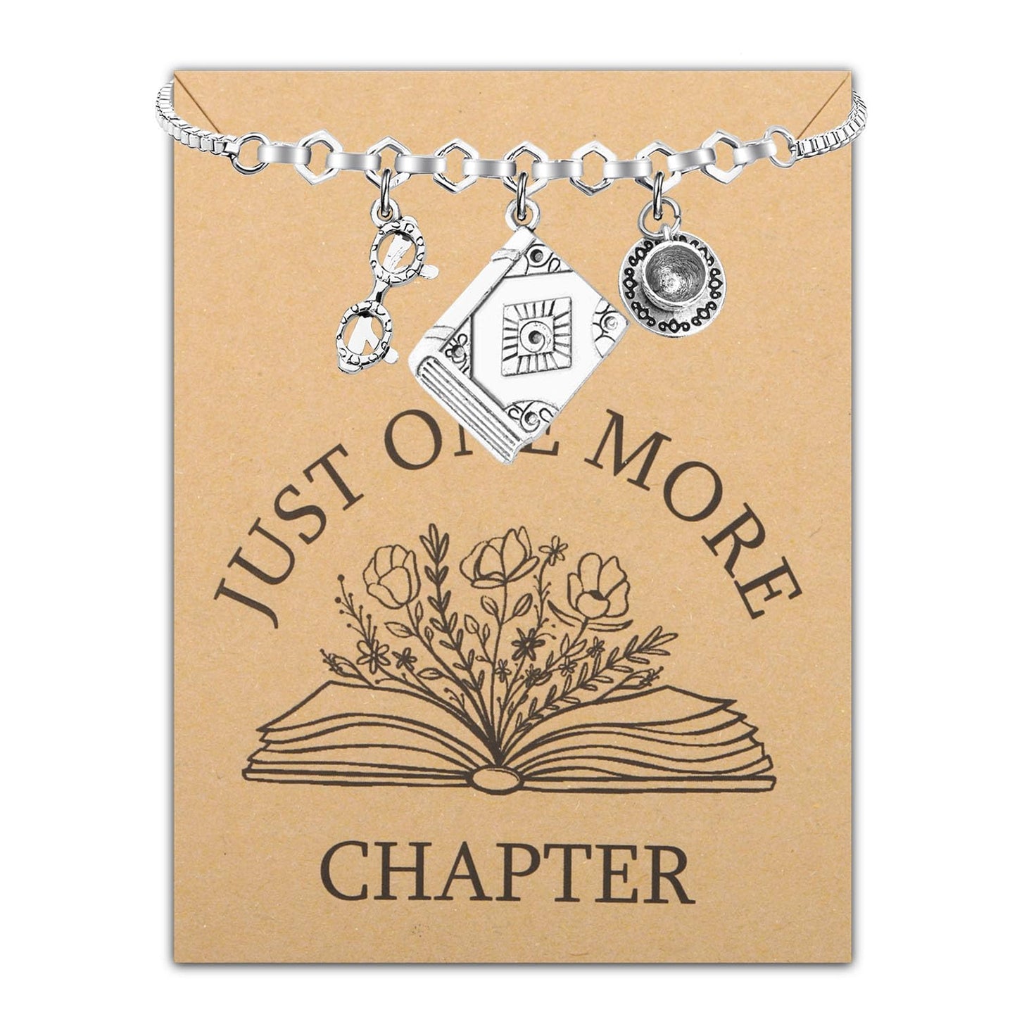 PLITI Reading Gift Bookworm Gift Book Nerd Gift Just One More Chapter Book Lover Bracelet For Women (chapter slide bg)