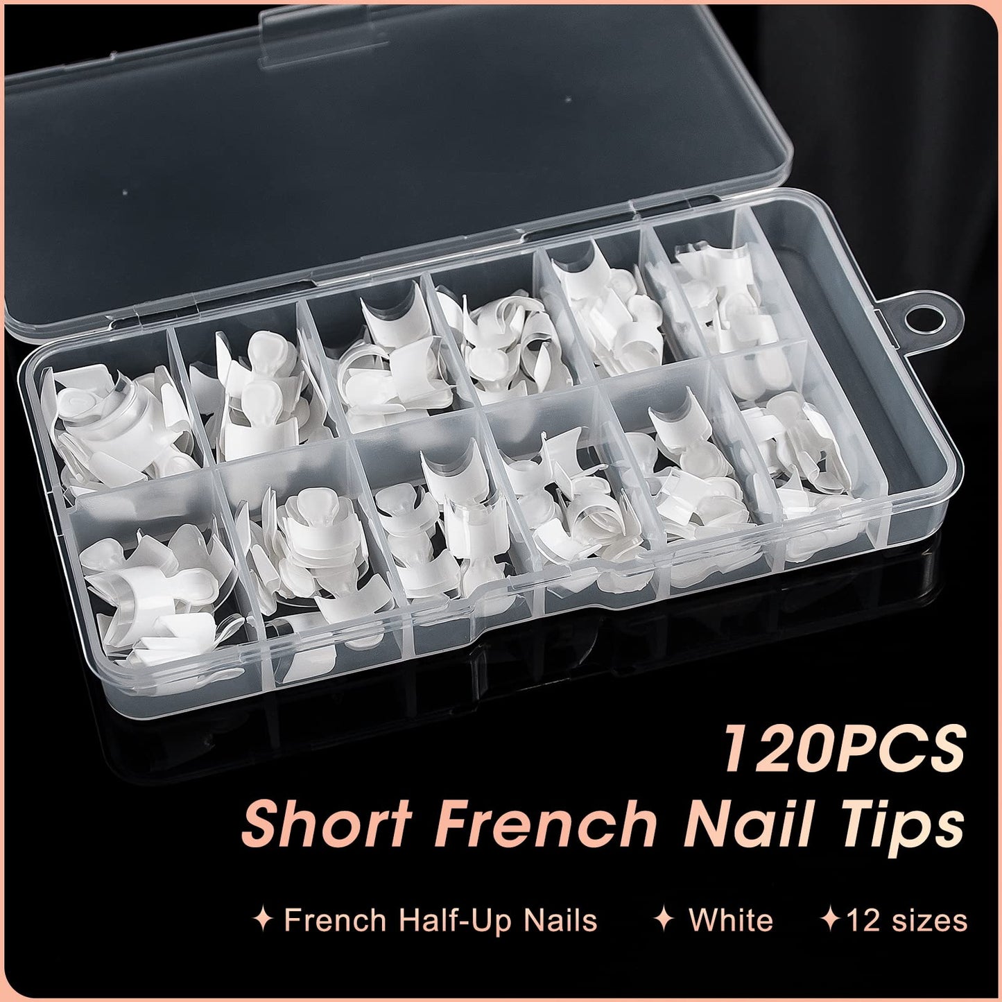 Ranrose French Nail Tips 120PCS Short Square Half Cover Nail Tips Press On Nails 12 Sizes French Fake Nails Acrylic White Nails with Box