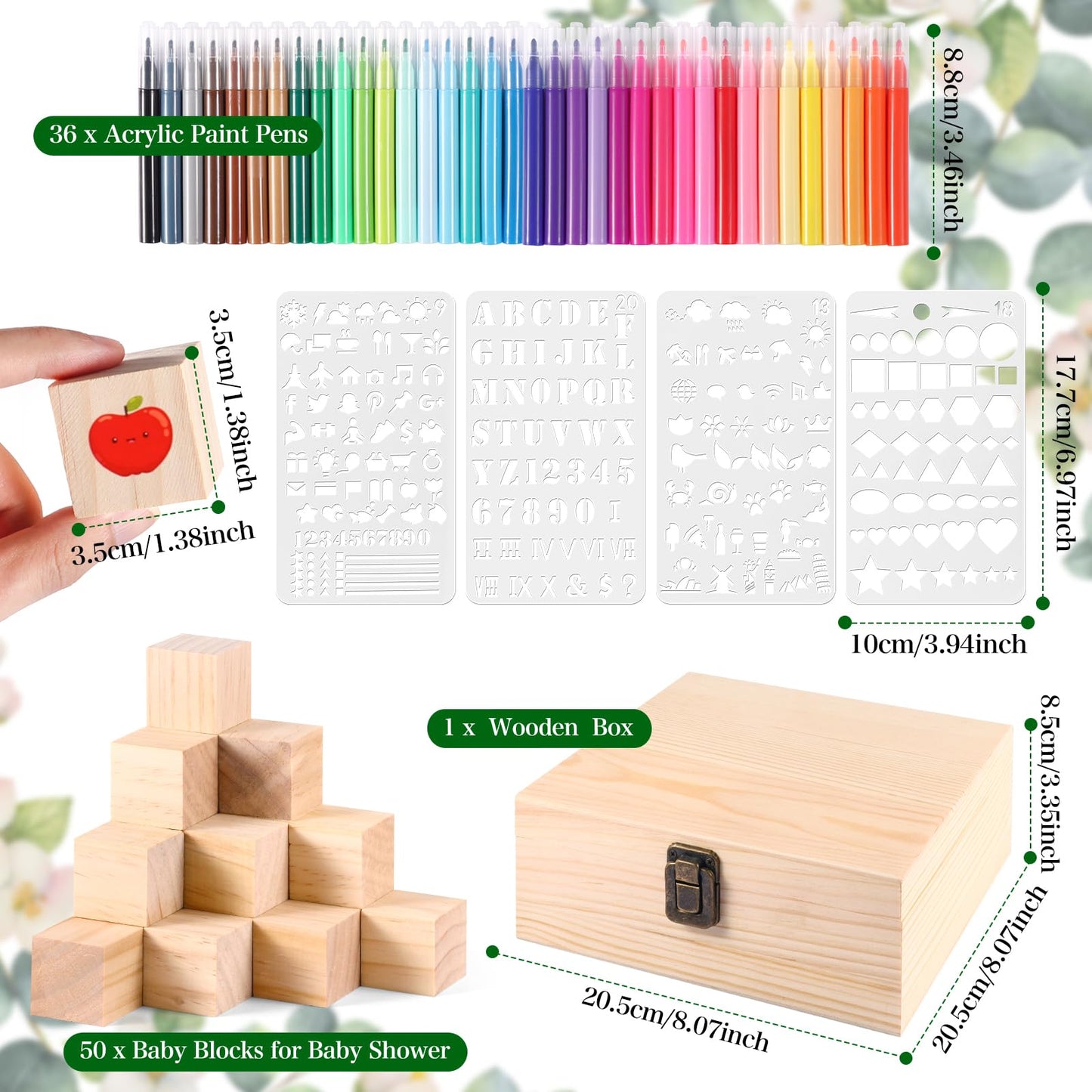 Draupnir 92 Pcs Fun Baby Shower Games Sign Kit Babies Coloring Blocks for Baby Shower, Wooden DIY Blank Blocks Freehand Painting with 36 Paint Markers