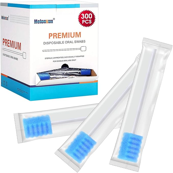 300 Pcs Oral Swabs Disposable - Longer Unflavored & Sterile Dental Sponge Swabs for Mouth Cleaning - Individually Wrapped, Medical Grade, Latex-Free for Oral Care (Blue 300)