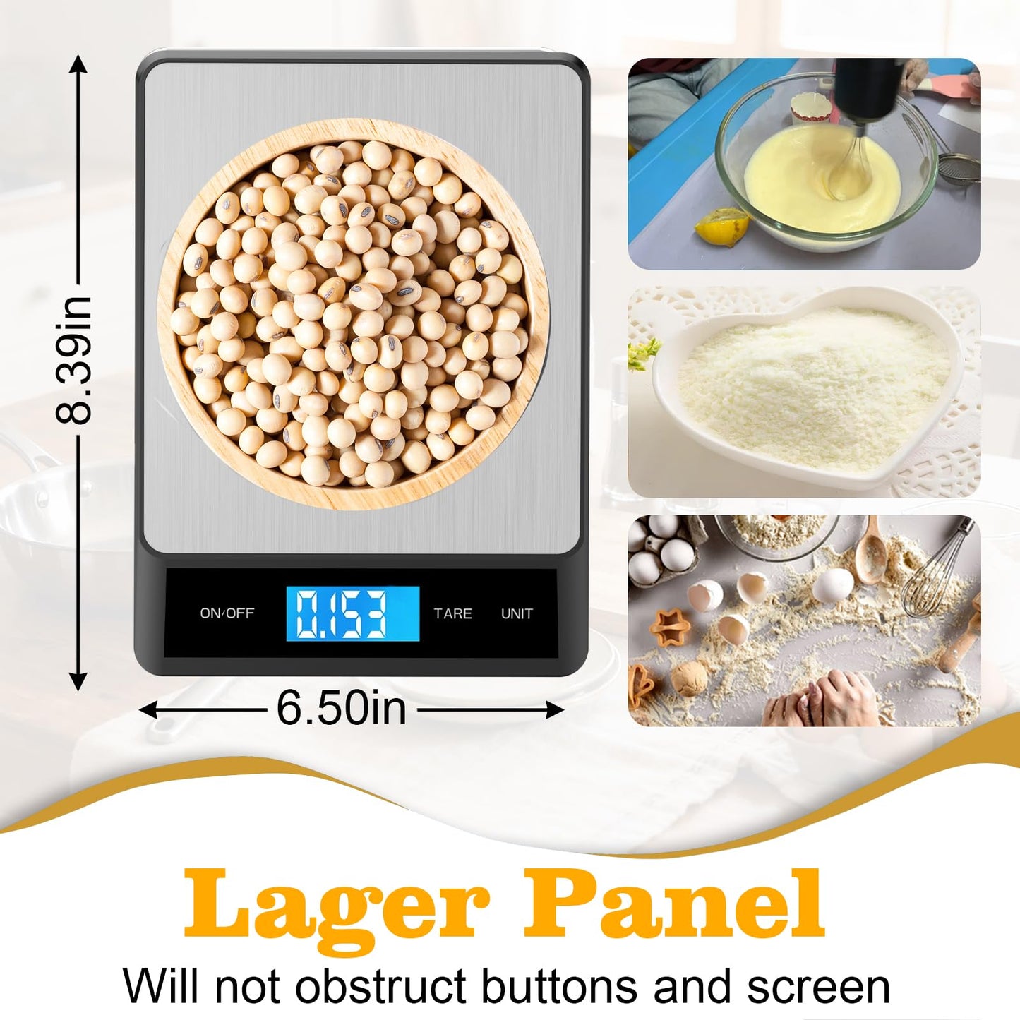Food Digital Scale 33lb Kitchen Digital Scale Grams and Ounces for Weight Loss Baking Cooking Keto and Meal Prep Backlight LCD Smart Tare USB Rechargeable Waterproof 304 Stainless Steel