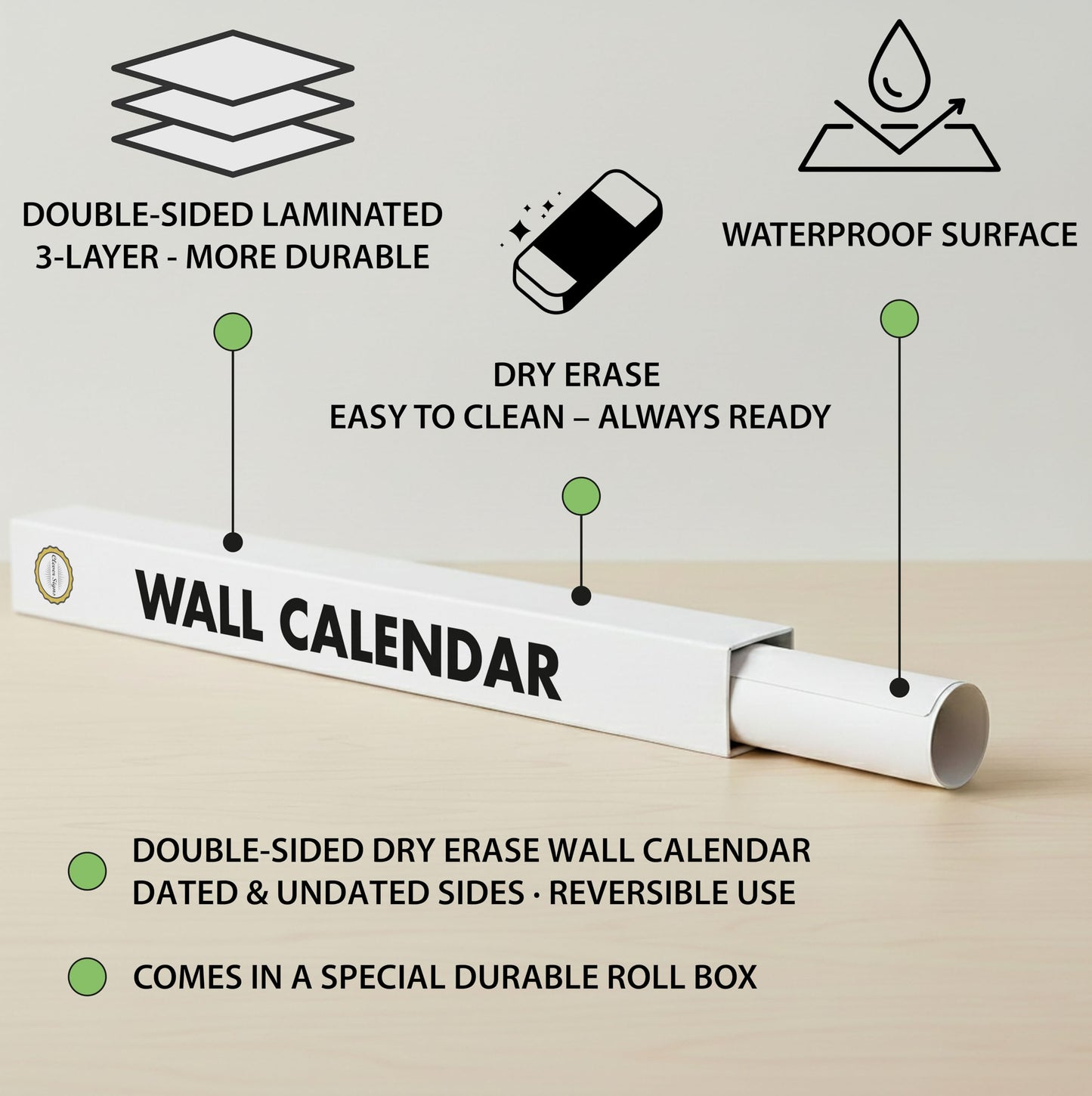 Dry Erase Wall Calendar 2026, 27×39 in — Double-Sided Yearly Planner (Dated & Undated), Reusable Write & Wipe, Large Wall Planner for Home, Office, Classroom — Rolled Poster.