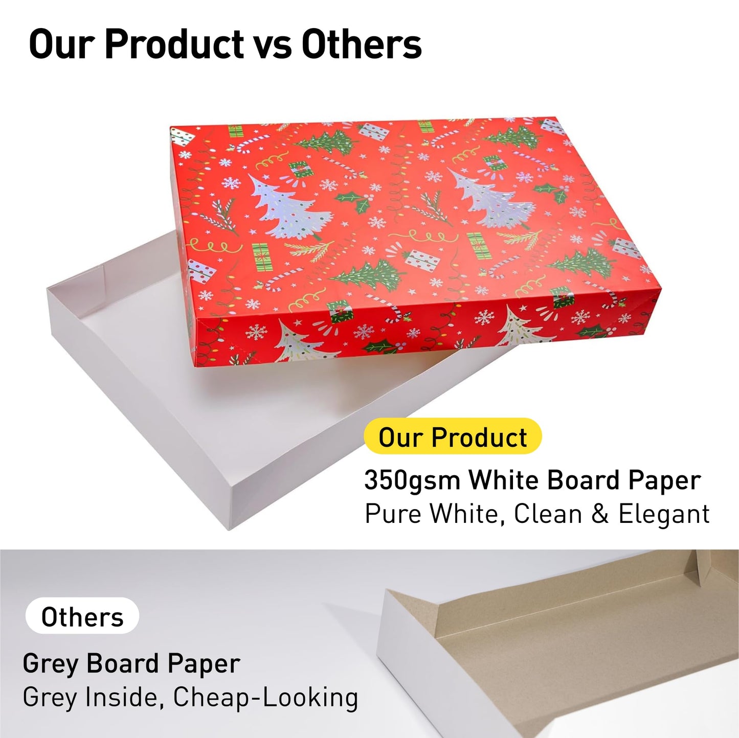 SUNCOLOR Christmas Gift Boxes with Lids For Clothes Presents, 14x9.5x2 Inch, Cardboard, 4 Festive Designs, 12 Pack