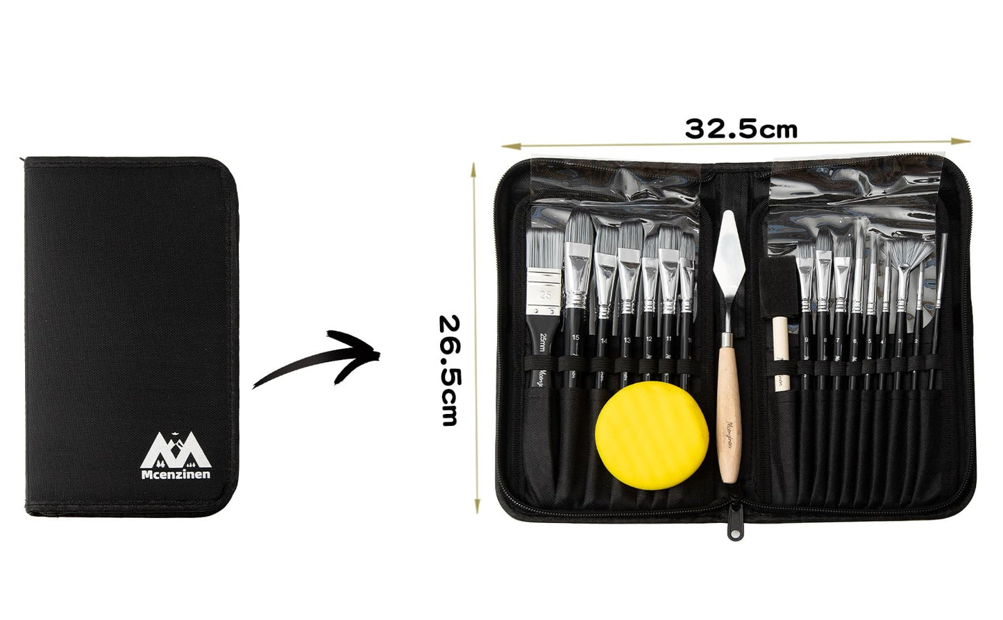 Mcenzinen 20 Pcs Paint Brushes, Professional Acrylic Paint Brush Set Artists Complete Range of Sizes with Palette Knife & Canvas Bag for Acrylic, Oil, Watercolor, Gouache