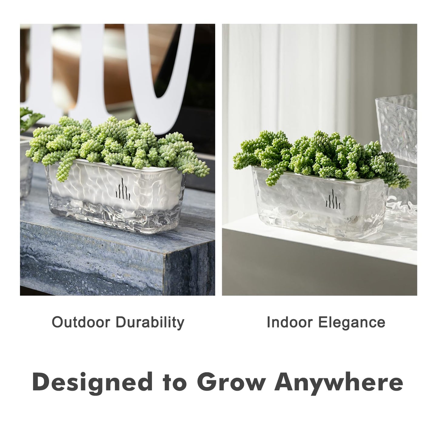 Self Watering Pots for Indoor Plans, 2 Packs Window Boxes Planters Rectangle Self Watering Planter 11 in Rectangular Clear Plant Pots Long Herb Windowsill Planter Flower Box Succulent Planters
