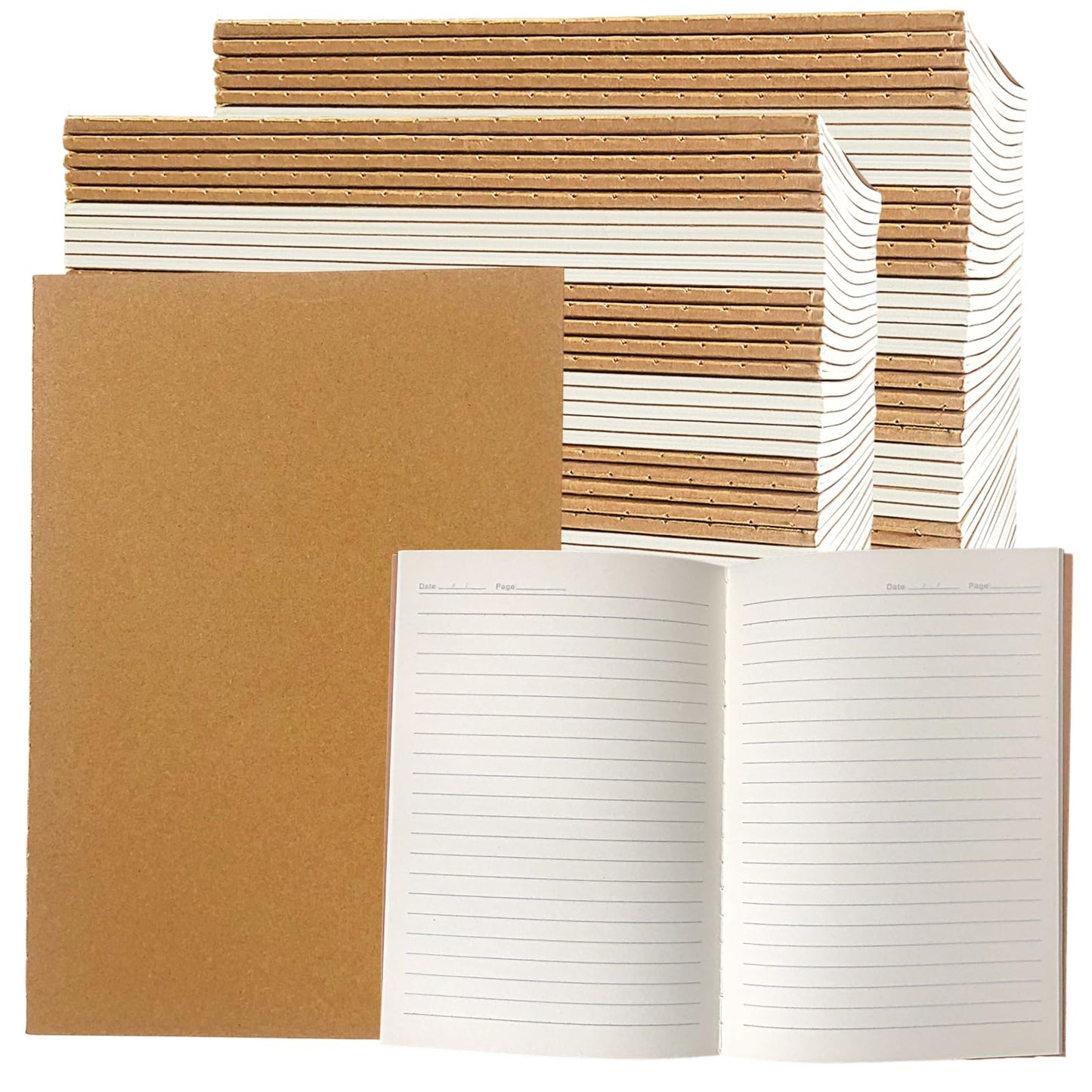 ToiULik 120 Pack Kraft Paper Notebook Journals A5 Journal Softcover Ruled Lined Journals Notebooks Bulk for Adult Students Writing Sketch Travel Journal School Office Supplies