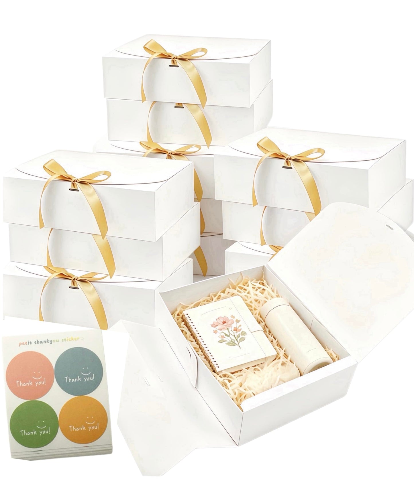 Treelement 10Pcs White Gift Boxes with Lids,10.6×7.8×3.1 Inch Bridesmaid Proposal Boxes with Ribbons and Stickers for Wedding Gifting,Birthday,Party Favors, Baby Shower,Return Gifts