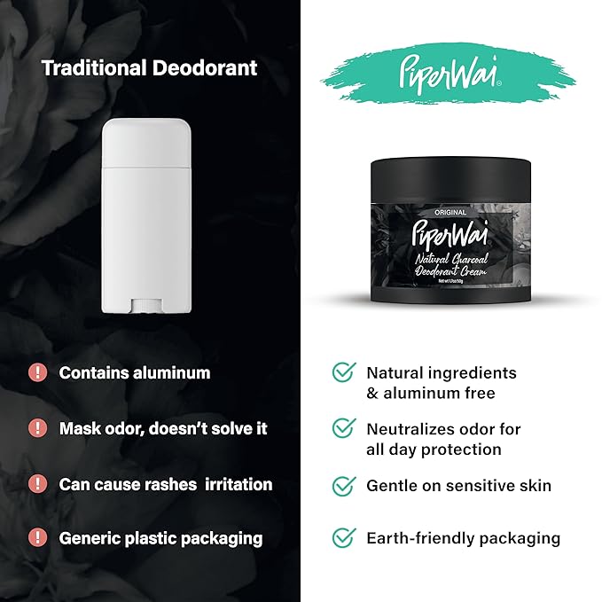 PiperWai Natural Deodorant for Women & Men | Aluminum Free with Activated Charcoal & Magnesium | Vegan (Shark Tank Product)(2 oz Scented Jar 2-Pack)