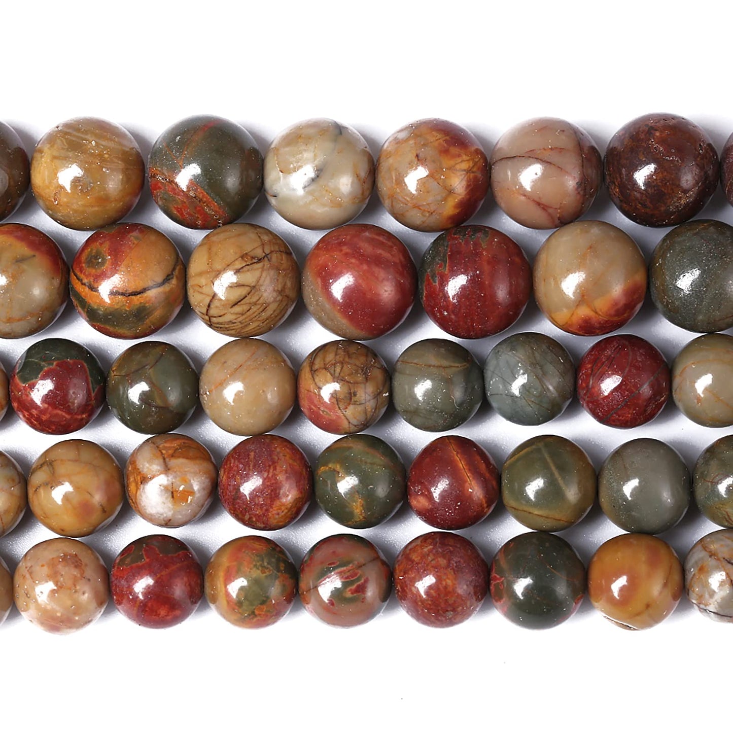 90PCS 8mm Natural Picasso Jasper Beads Healing Power Stones Round Loose Gemstone Beads for Jewelry Making DIY Bracelet Necklace 32" 2 Strands