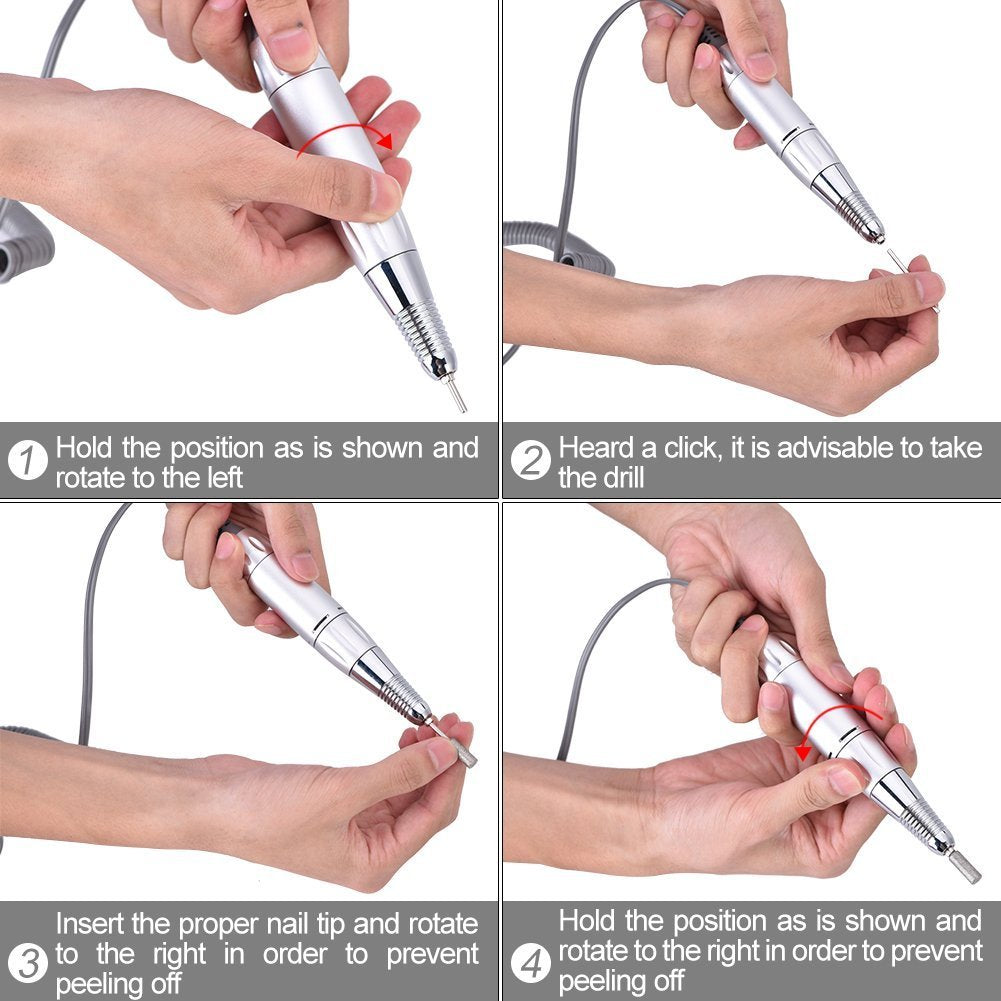 30000 RPM Nail File Drill Machine, Portable Nail Drill E File Machine for Acrylic Nails Rechargeable Polishing Buffer Smooth Nails Device Tool Set Nail Filer for Home Salon Manicure Tools (White)