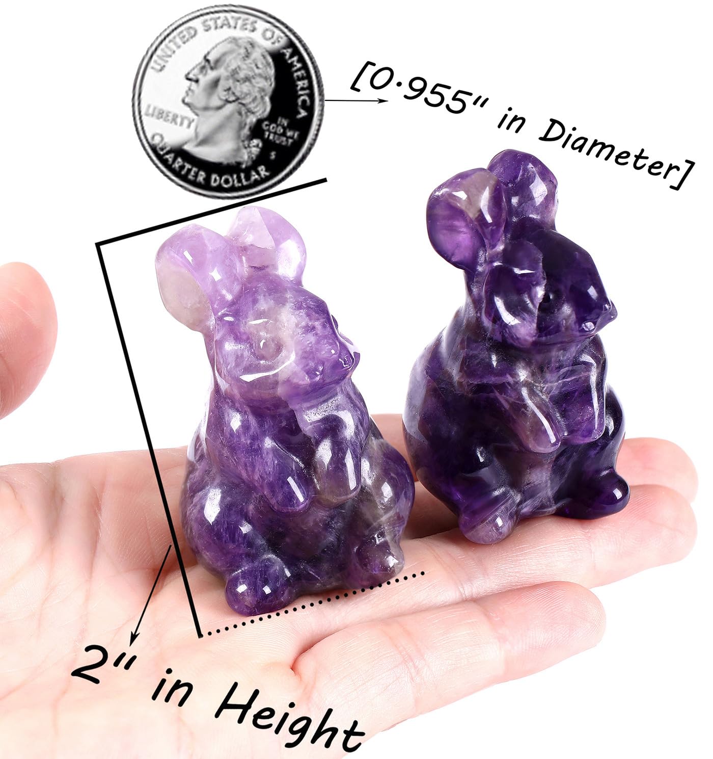 QINJIEJIE 2" Easter Decor Amethyst Bunny Statue Crystals Rabbit Figurine Healing Stones Natural Gemstones Polished Pocket Purple Bunny Decor for Home Spring Easter Gifts for Mom Women