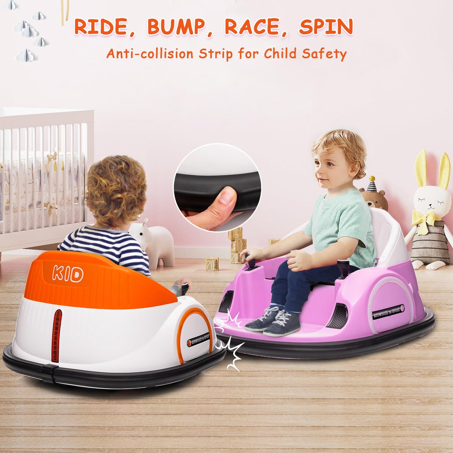12V Kids Ride On Bumper Car Electric Vehicle for Toddlers Ride on Toy Bumping Car with Remote Control, Battery Display, 360°Spin, LED Lights, MP3, USB, Orange