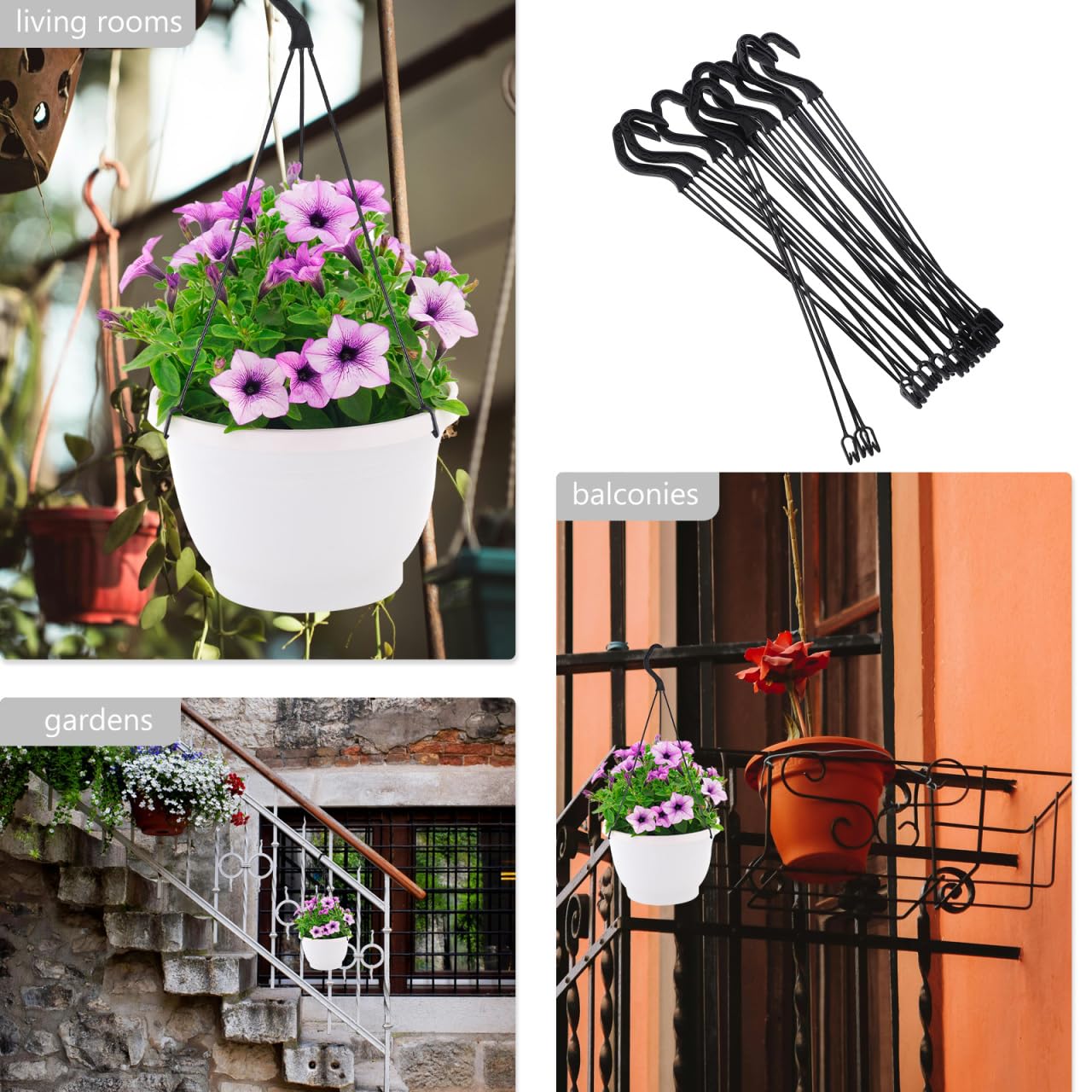 Garneck 10pcs Multi Purpose Hanging Hooks for Indoor Plants and Outdoor Lighting Plastic Flower Pot Holders for Garden Balcony and Living Decor