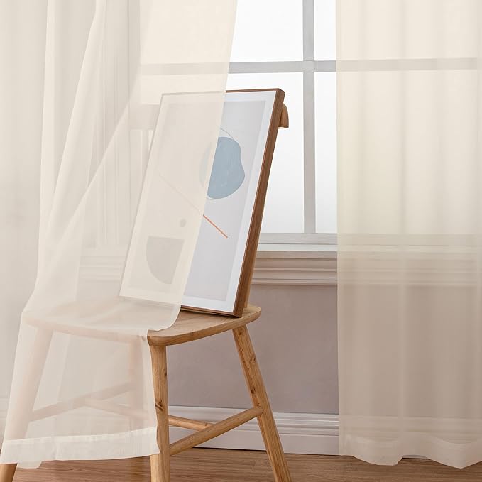 Simplebrand Cream Sheer Curtains 84 Inches Long, Light Filtering Rod Pocket Solid Color Window Sheer Curtain Panels, Elegant Curtains & Drapes for Living Room, Bedroom 2 Panels, 59" W x 84" L