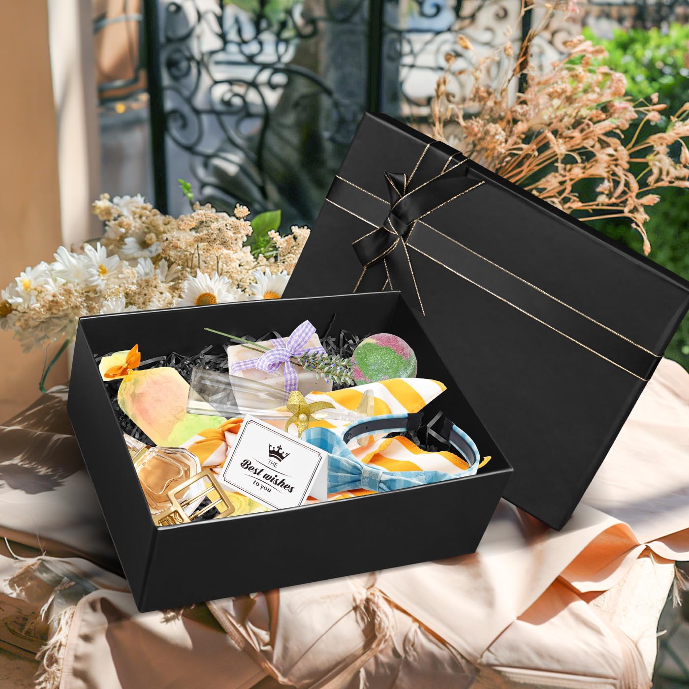 Xylitic Large Gift Boxes with Lids, 13×10×5 Inches Black Gift Box, Gift Box with Ribbon Bow, Card and Shredded Paper Filler, Luxury Gift Boxes for Presents, Birthday, Weddings, Christmas(1Pack)