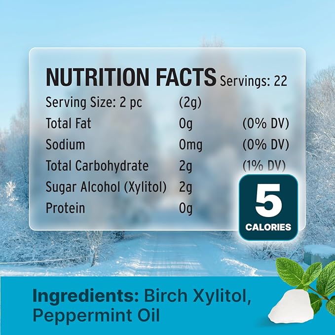 Peppermint KETO Xylitol Candy Chips - SNØ 1.5oz Tin - Sugar-Free Candy With Only 2 Ingredients | Low Carbs, Diabetic-Friendly, Non-GMO, Vegan, GF & Kosher | Purest candy in the world!
