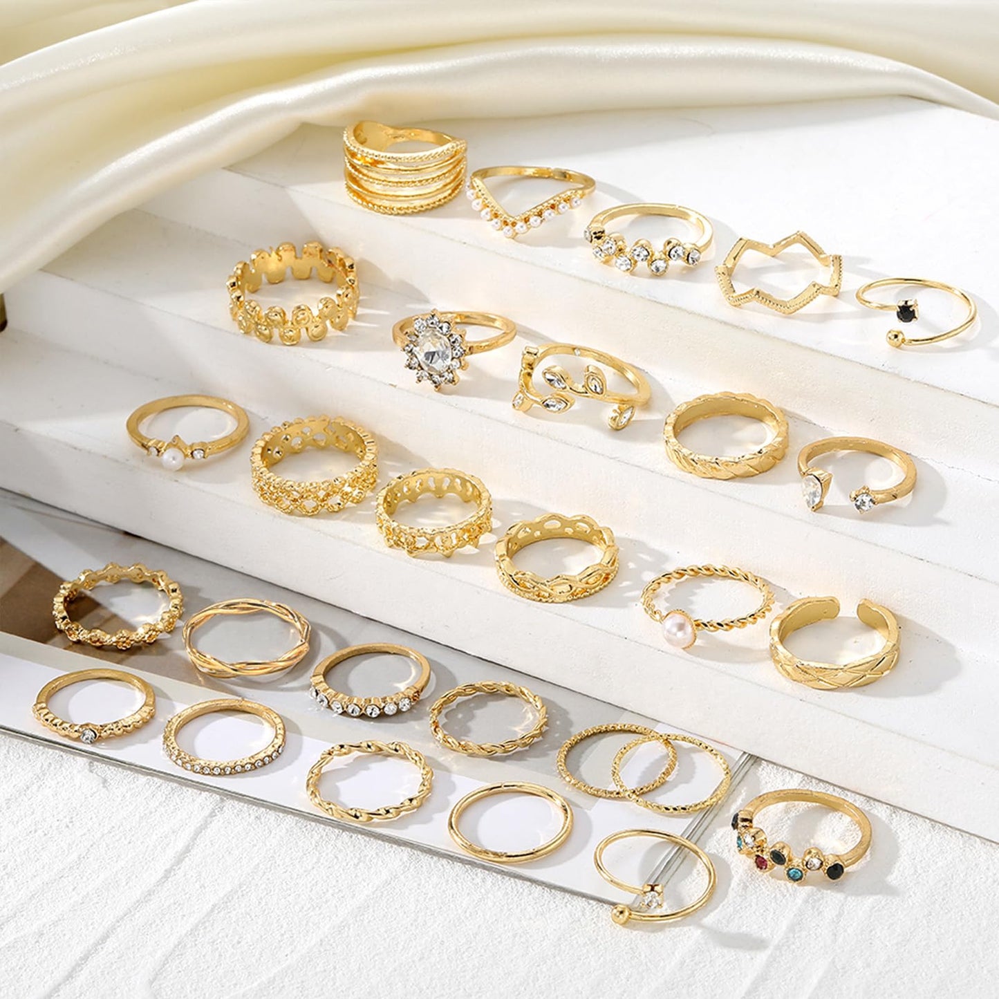 IFKM 28 Pcs Gold Knuckle Rings Set For Women Vintage Stackable Joint Finger Midi Rings Dainty Cubic Zirconia Crystal Simple Twist Hollow Cute Rings Pack Jewelry Gift