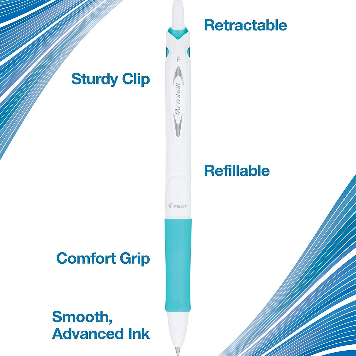 PILOT Acroball Pure-White Advanced Ink Refillable & Retractable Ball Point Pens with Purple Accents, Fine Point, Purple Ink, 12-Pack (31854)