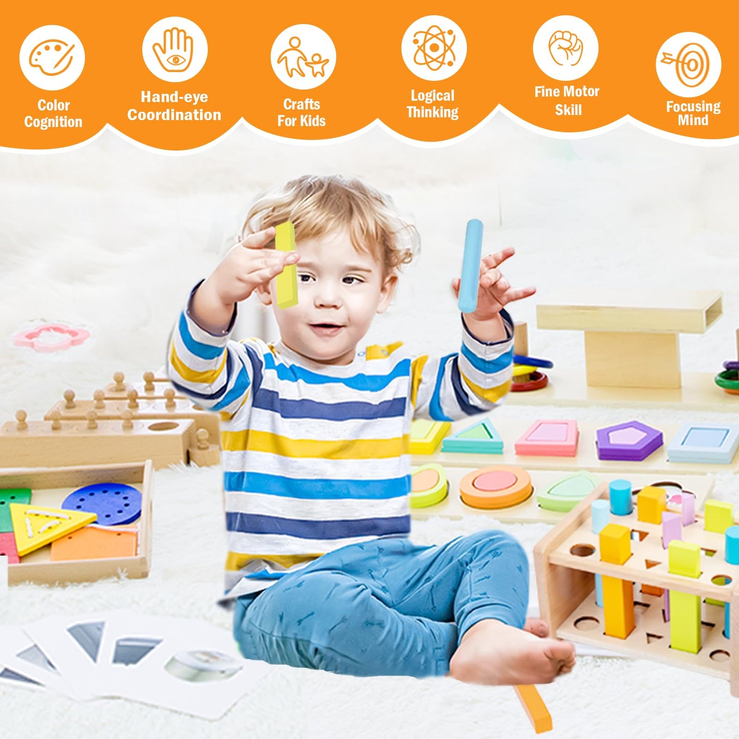 Adena Montessori Play Kit for 22-24 Months Baby Developmental Playset for Toddlers Preschool Learning Toys, Medium