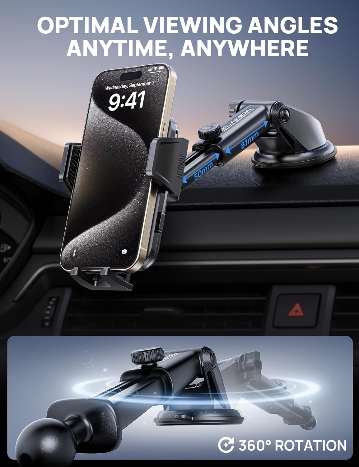 GUANDA TECHNOLOGIES CO., LTD. Dashboard Phone Holders for Your Car, Military Grade Stable, Non-Slip Silicone Carbon Fiber Car Phone Mount, Rotatable Suction Cup for All Phones, Purple