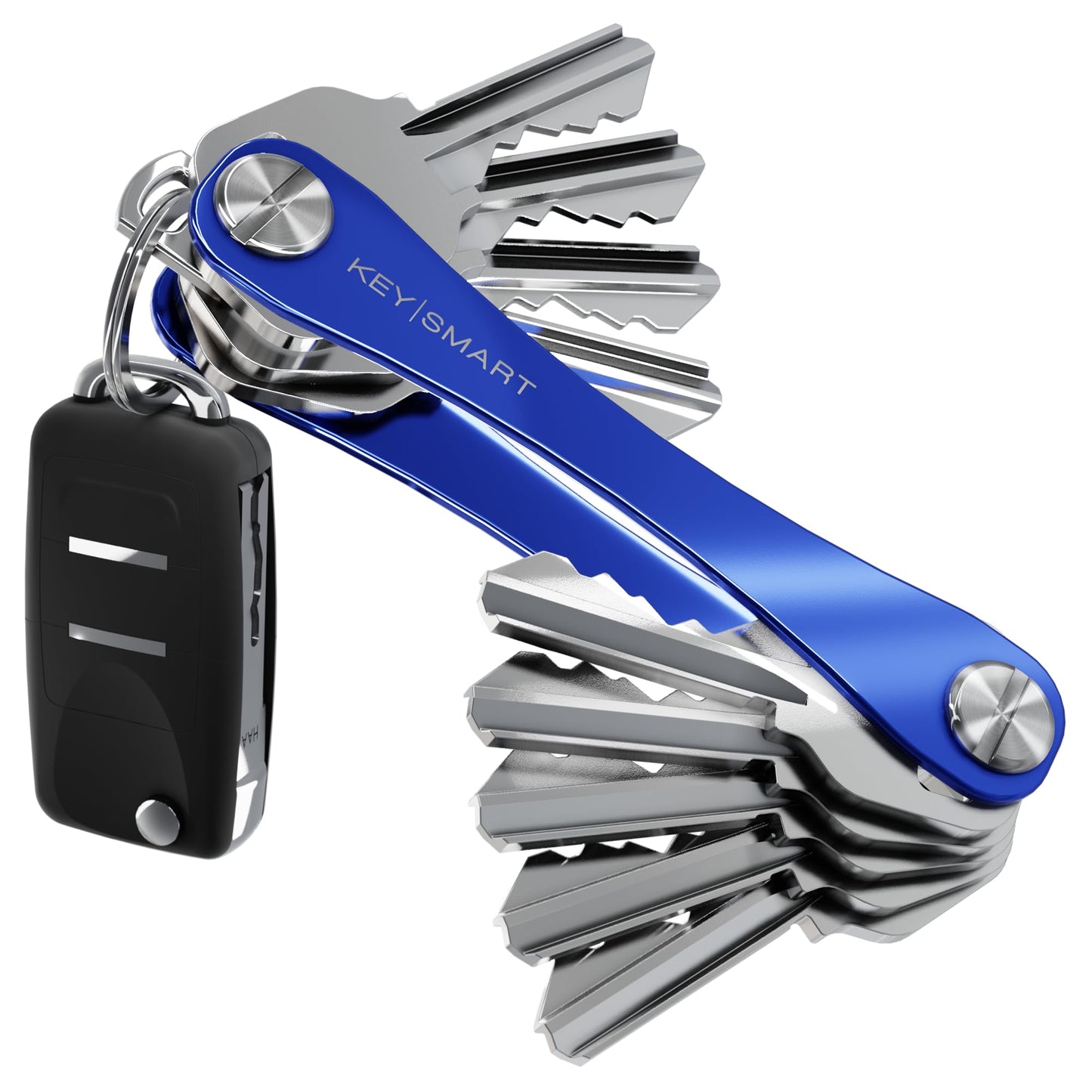 KeySmart Original Key Holder - Compact Key Organizer for Key Chain, Minimalist Clutter-Free EDC Keychains Key Ring, Blue, 14 Keys