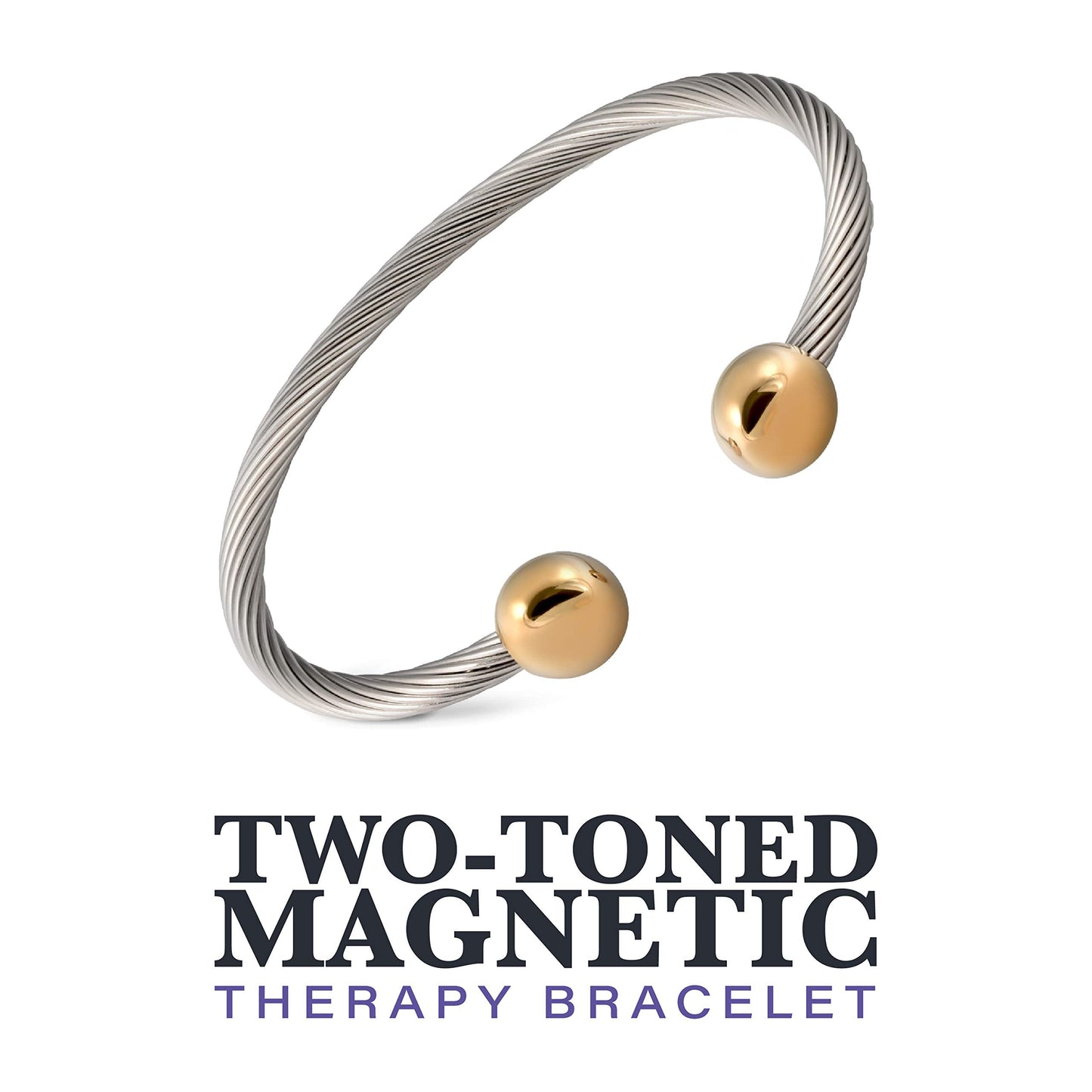 MAGNETJEWELRYSTORE 2-Tone Stainless Steel Magnetic Bracelet High Power Magnets, For Men and Women, Adjustable Bangle