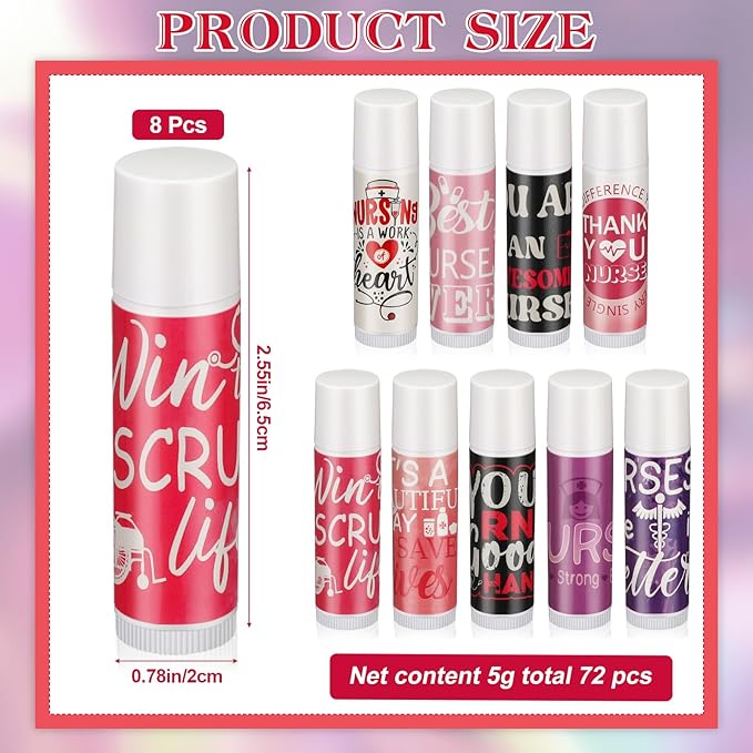 72 Sets Nurse Appreciation Gifts Bulk Nurse Week Gifts Lip Balm Party Gifts Thank you Inspirational Gifts with Gift Bag and Card for Nurse Day CNA Week Nursing Assistant Dental, 9 Styles