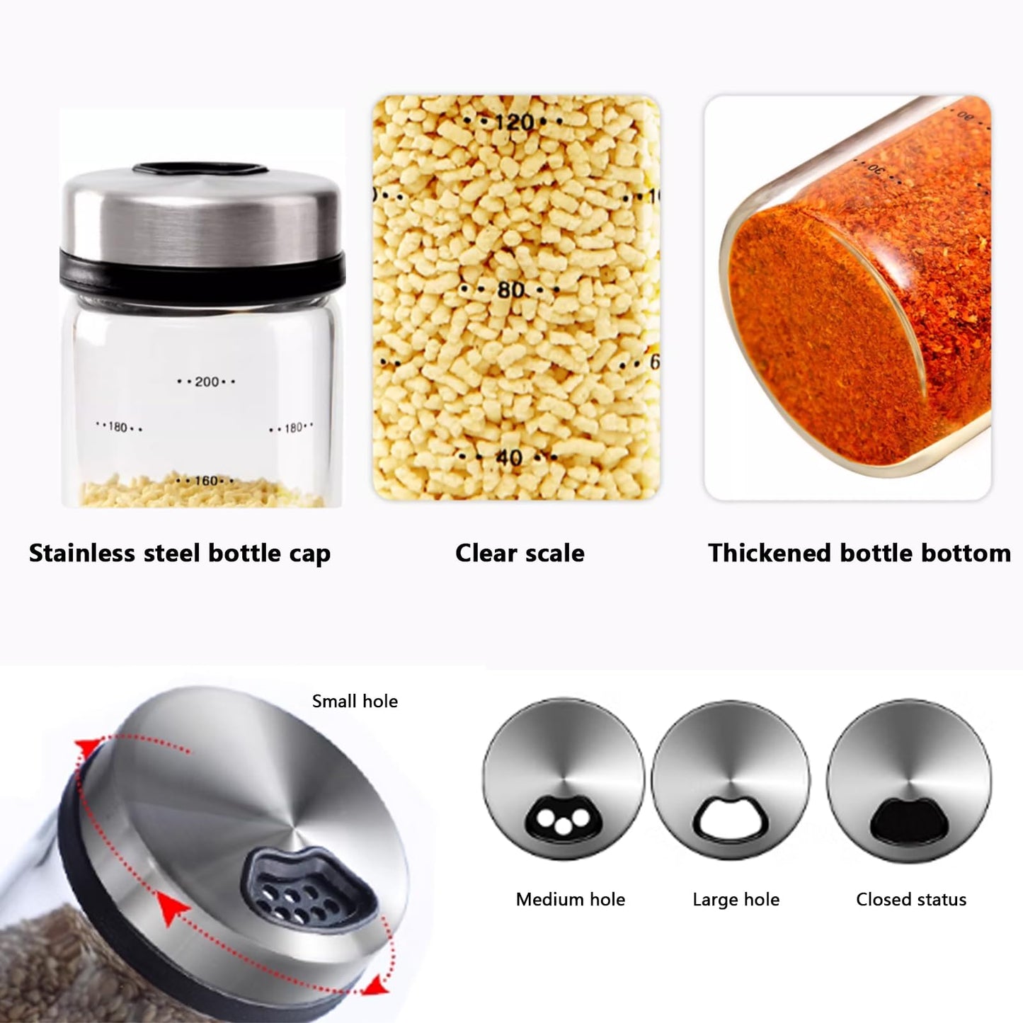2-Piece 4-Neck Glass Seasoning Shakers - Moisture Resistant (500ml/17oz)