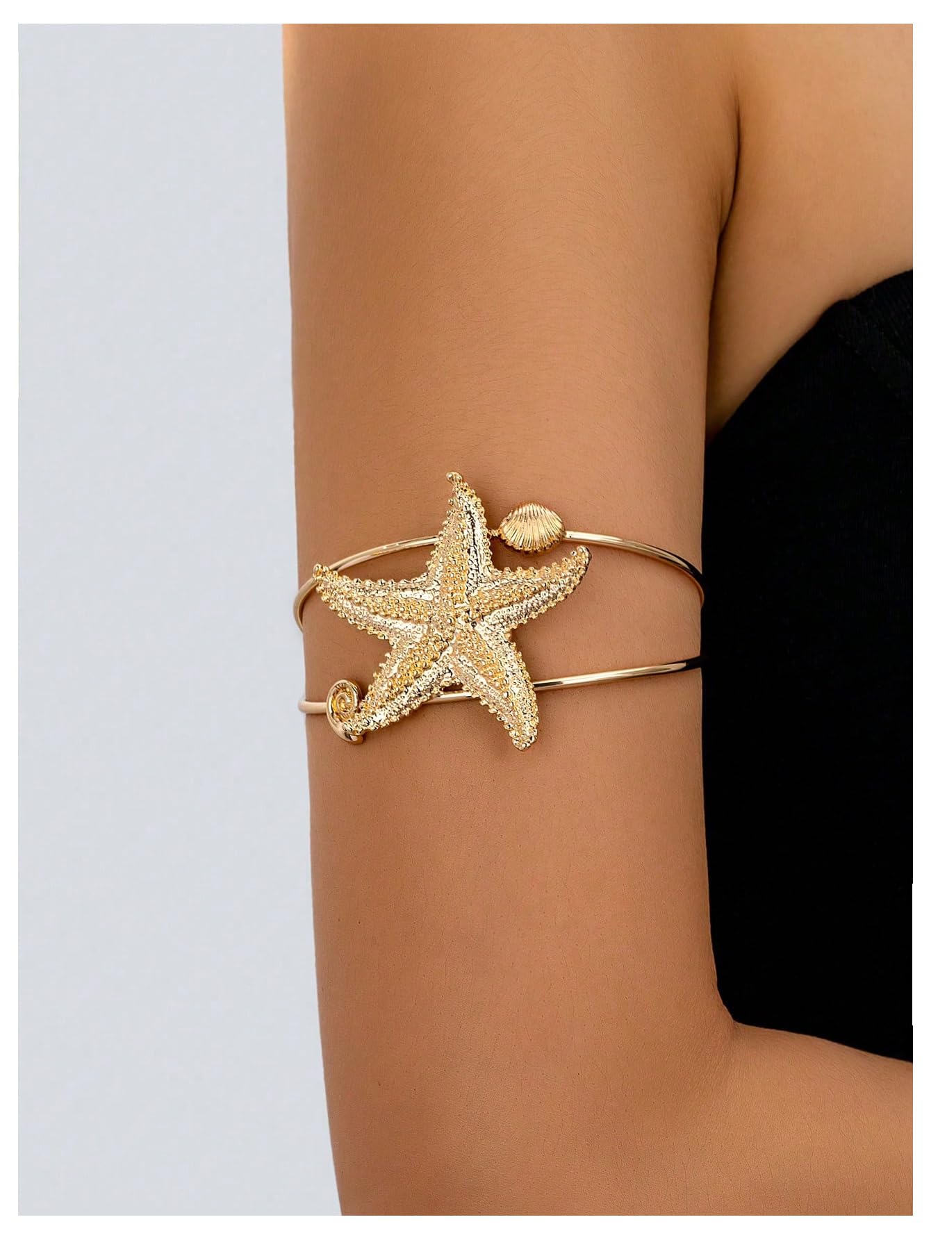MakeMeChic Beach Gold Arm Cuff Jewelry for Women Bangle Band Armlet Flower Upper Arm Cuff Bracelet Summer Beach Essentials Gold Starfish A One-Size