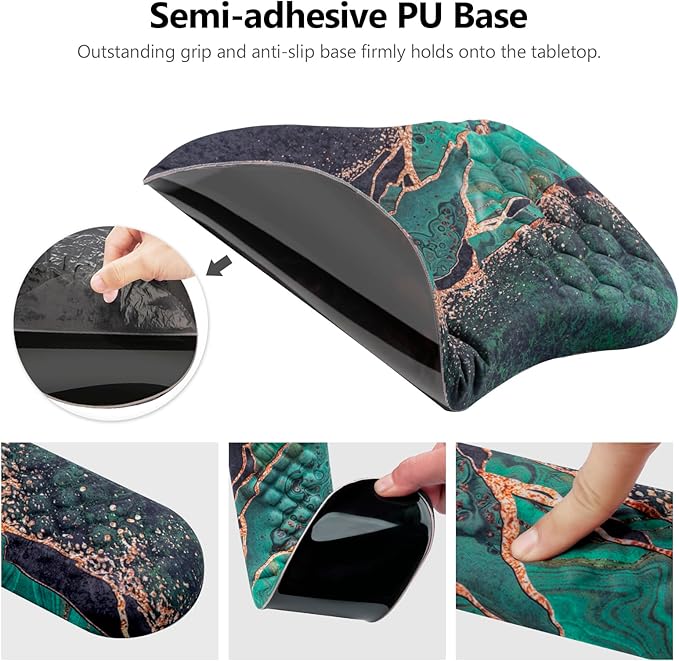 Mouse Pad Wrist Support, Laokiiy 2 in1 Keyboard Wrist Rest+ Ergonomic Mouse Pad, Non-Slip Wrist Rest for Computer Keyboard, Made Easy Typing & Relieve Wrist Pain（Green Gold Black Marble）