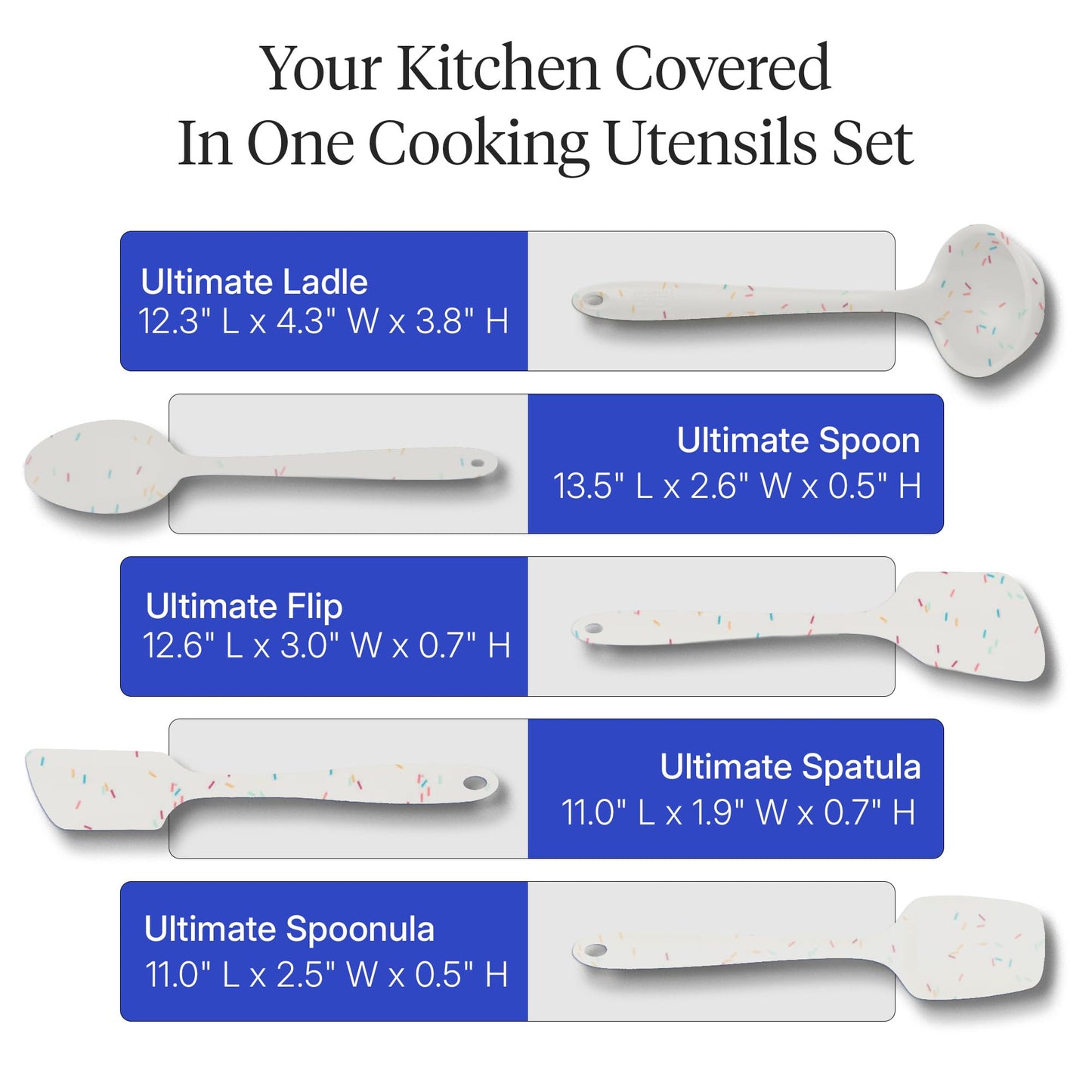 GIR: Get It Right 5 Piece Silicone Kitchen Utensils Set - Ladle, Spatula, Flip, Spoon & Spoonula - Non-Toxic Cooking Utensils for Nonstick Cookware, Cooking and Baking - Sprinkles