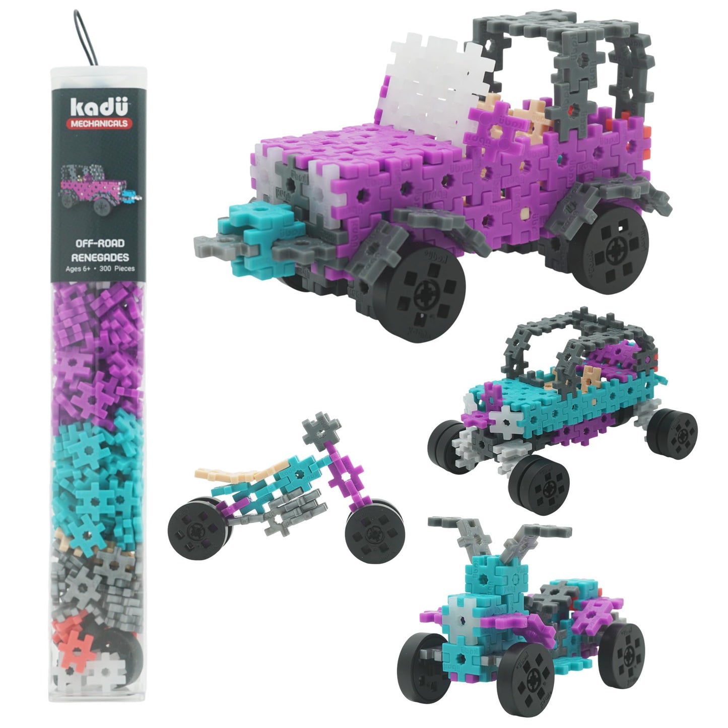 Mechanicals - Off-Road Renegades Purple - 300 Pieces STEM/STEAM Interlocking Connecting Building + Construction Toy, for Open + Imaginative Play Kids Ages 6+