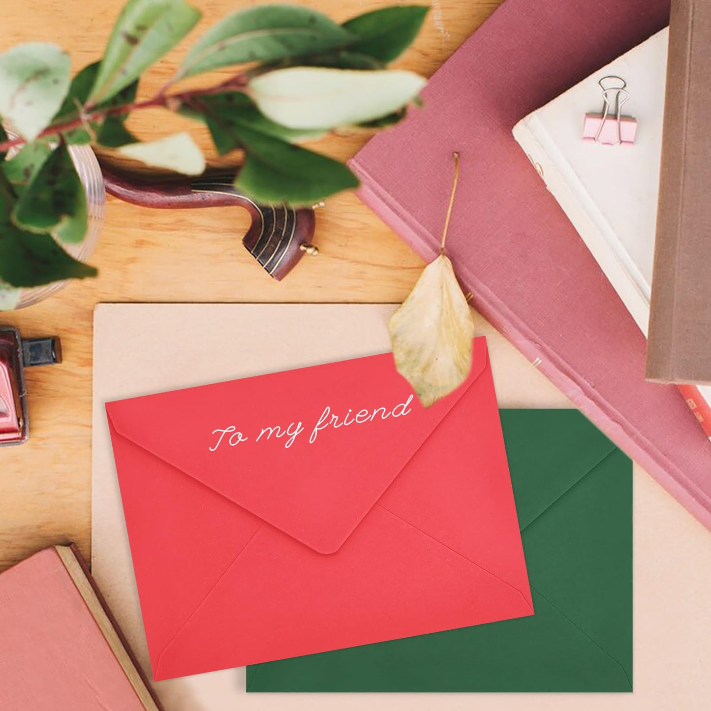 LIKAJON 100 Pack Christmas A7 Envelopes, Red and Dark Green Greeting Card Envelopes Self Seal, 5.24 x 7.24 in Envelopes for Birthday Graduation Wedding Xmas Holiday